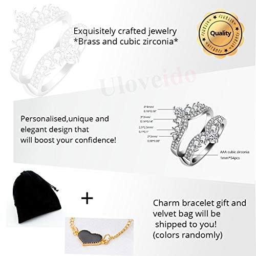 Simulated Diamond Princess Crown Ring Wrap & Enhancer for Wedding & Engagement Rings - Elegant Bridal Jewelry Guard Y477-2D | Perfect for Bridal Showers, Proposals & Anniversary Gifts