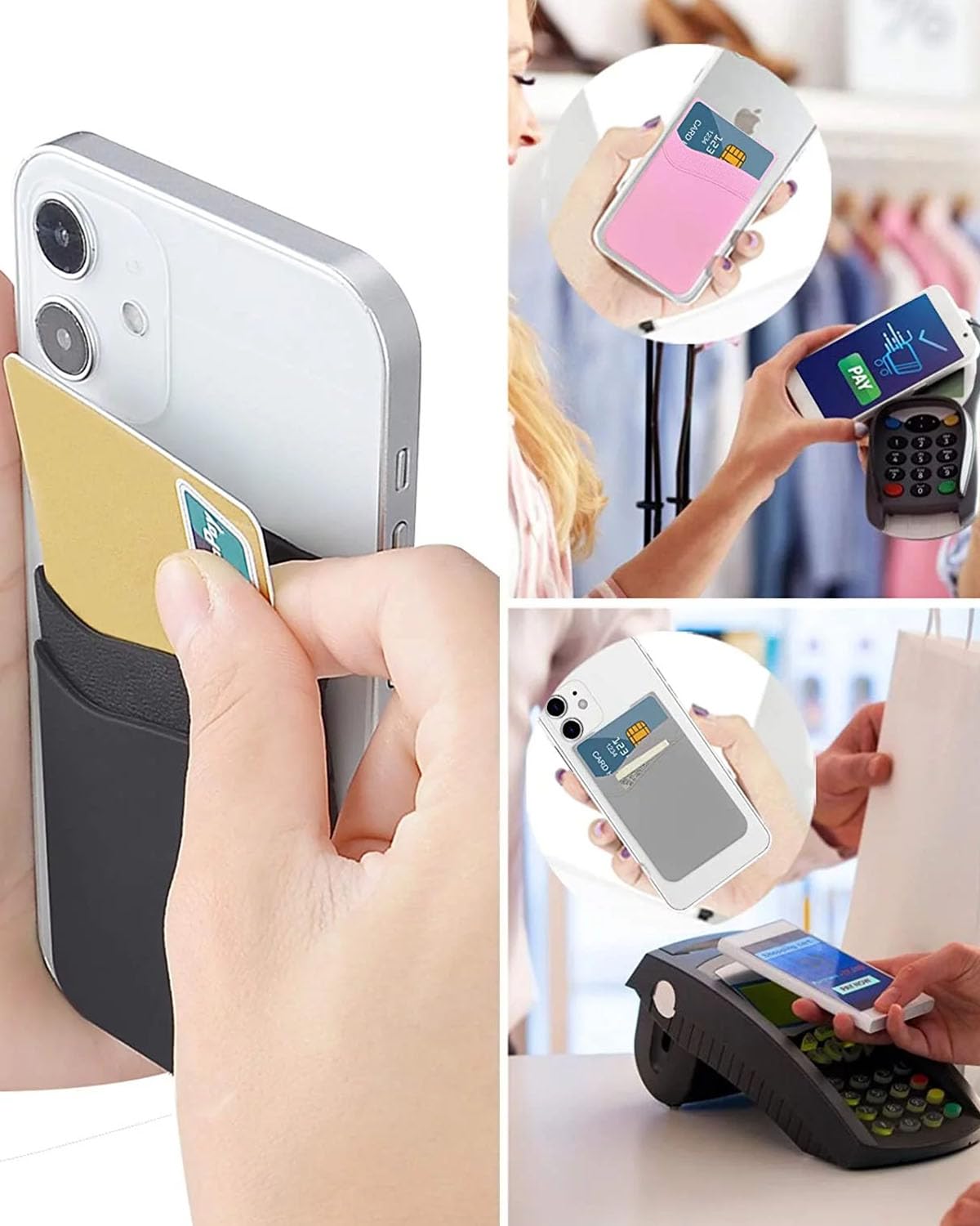 BIAJIYA Silicone Phone Card Holder - Stick-on Wallet for ID & Credit Cards - Secure Back of Phone Storage for iPhone & Android (Perfect for Travel, Shopping & Everyday Convenience)