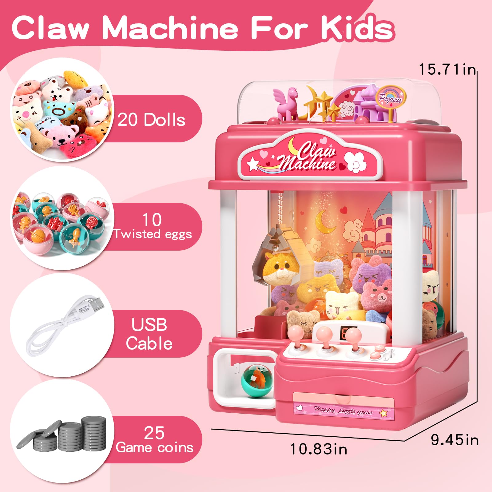 Kids Claw Machine Toy - Large Electronic Candy Vending Grabber Game with Lights & Sound - Prize Dispenser for Birthday Parties - Includes 30 Prizes & 25 Coins - Fun Arcade Game for Boys & Girls at Home, Carnivals & Family Gatherings