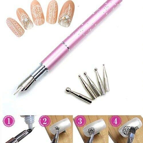 Atricure Nail Art Calligraphy Pen Set - 5 Different Size Replacement Tips for DIY Nail Drawing, Round & Flat Painting, Professional Liner Nail Tools - Perfect for Manicure, Nail Salon & Home Nail Art Design