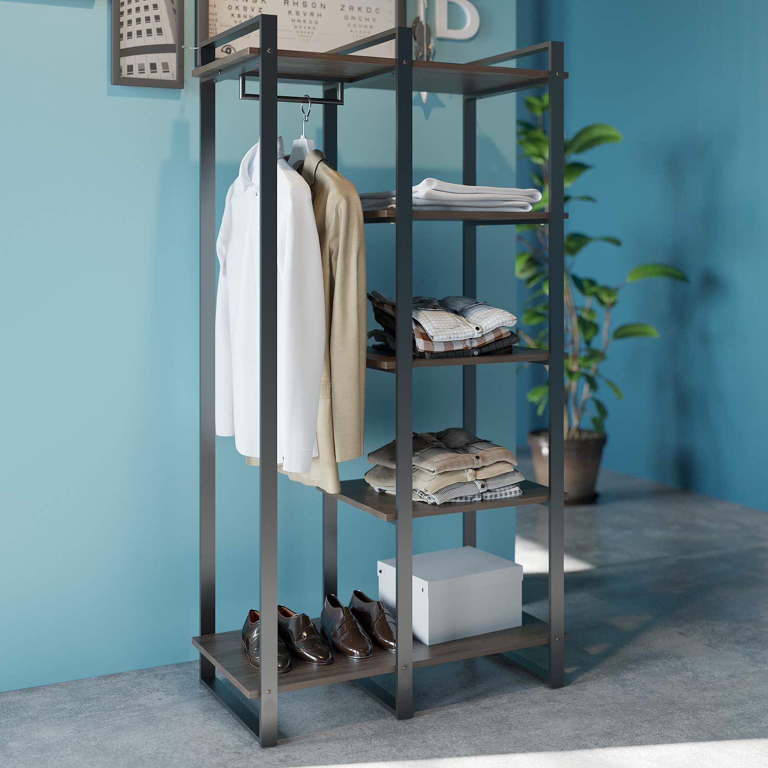 ZINUS Brock 4-Shelf Bookcase with Hanging Storage - Metal Frame & Solid Acacia Wood - Easy Assembly - Perfect for Living Room, Bedroom, or Home Office Organization