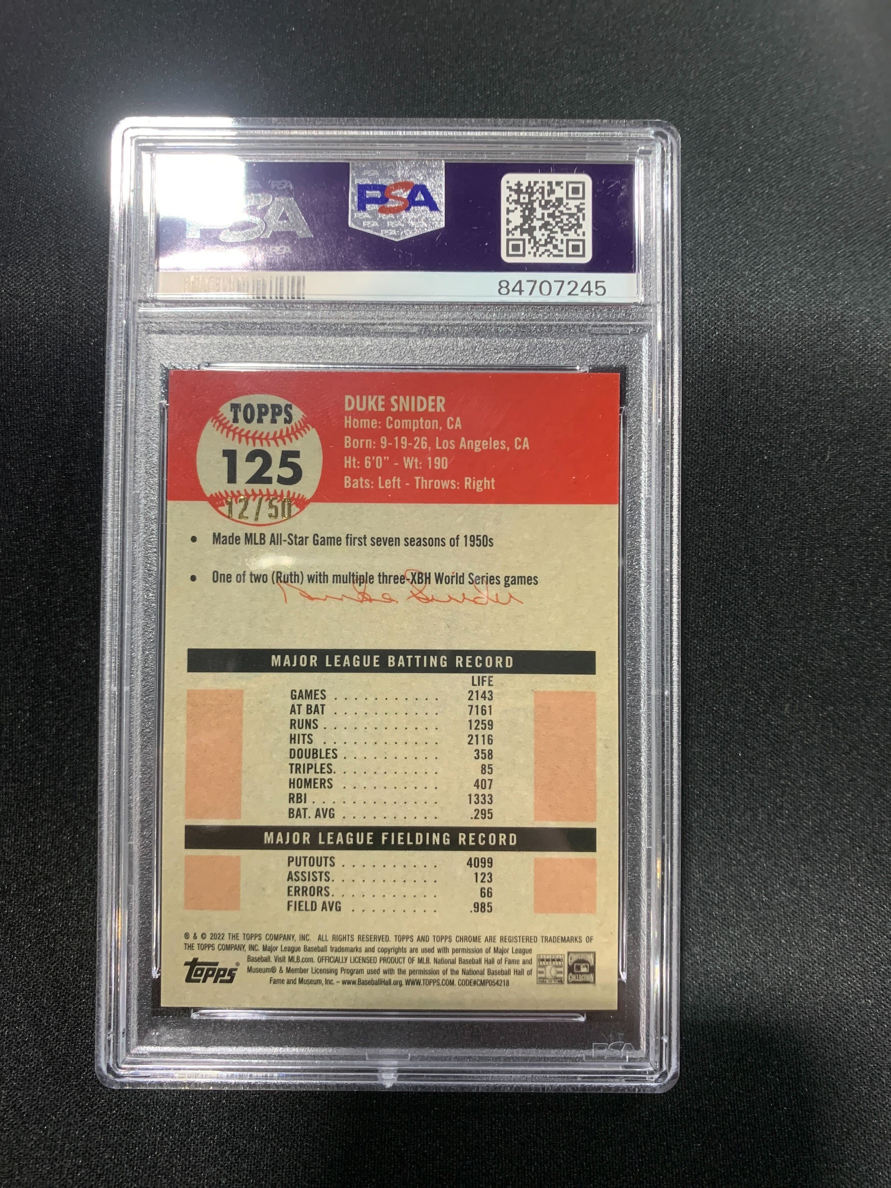 2022 Topps Chrome Platinum Duke Snider Gold Refractor #125 PSA 10 - Rare Baseball Trading Card for Collectors & Investors - Perfect for Sports Memorabilia Displays & Card Shows