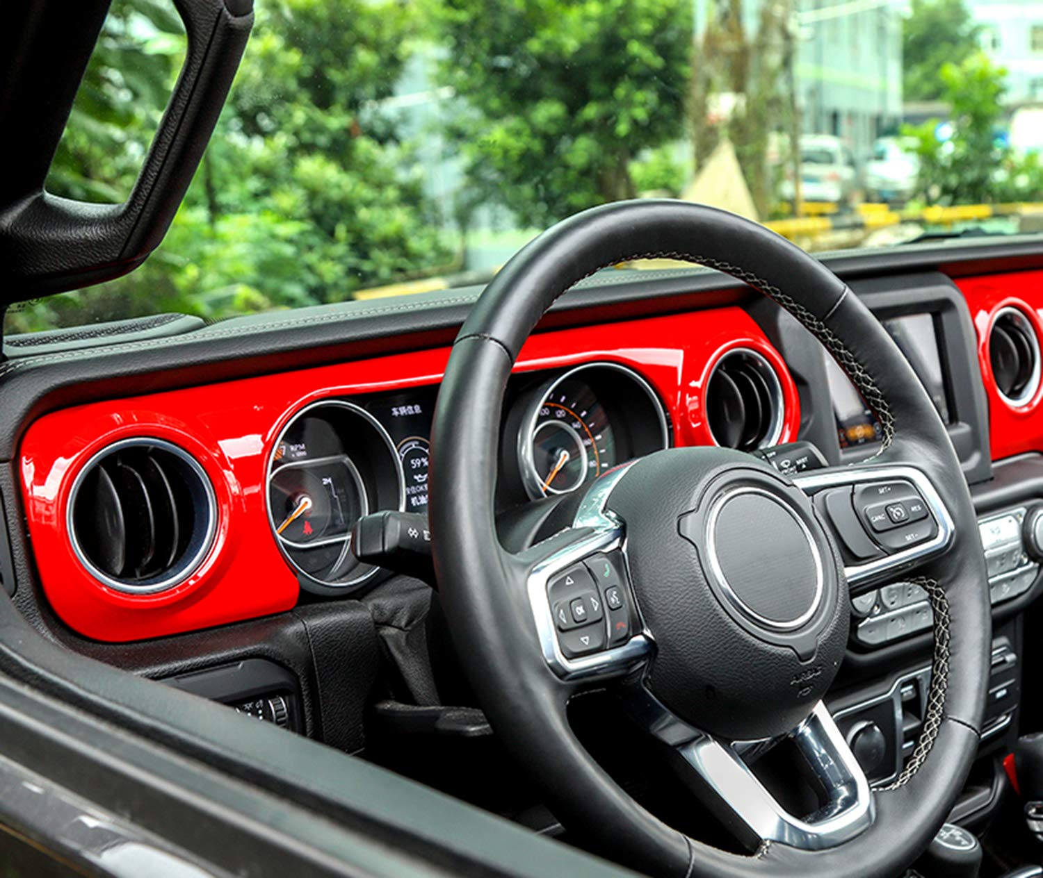 Jeep Wrangler JL (2018-2022) Interior Accessories - Red Carbon Fiber Dashboard Cover & Cup Holder Console Trim | Stylish Upgrade for Jeep JL Dash Protection & Custom Look | Perfect for Off-Roading, Daily Driving & Car Shows