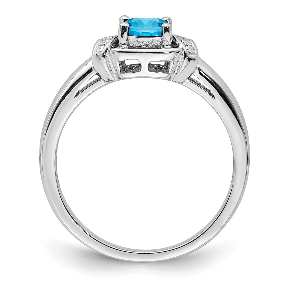 Diamond2Deal 925 Sterling Silver Diamond & Blue Topaz Engagement Ring 0.72ct - Elegant Wedding Band, Promise Ring, Anniversary Gift for Her