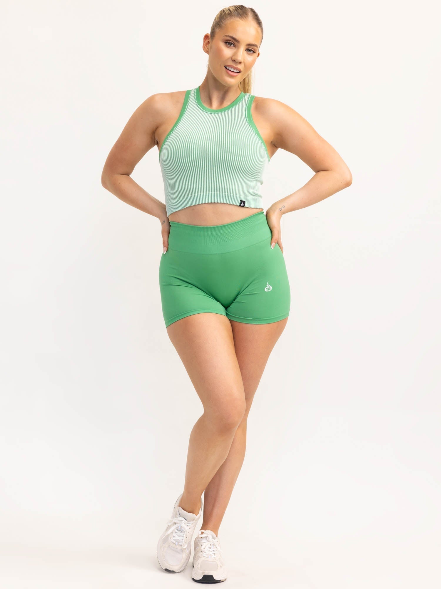 Lift 2.0 Rib Seamless Tank Top for Women - Apple Green & White - Soft Stretchy Workout Shirt for Yoga, Gym & Casual Wear