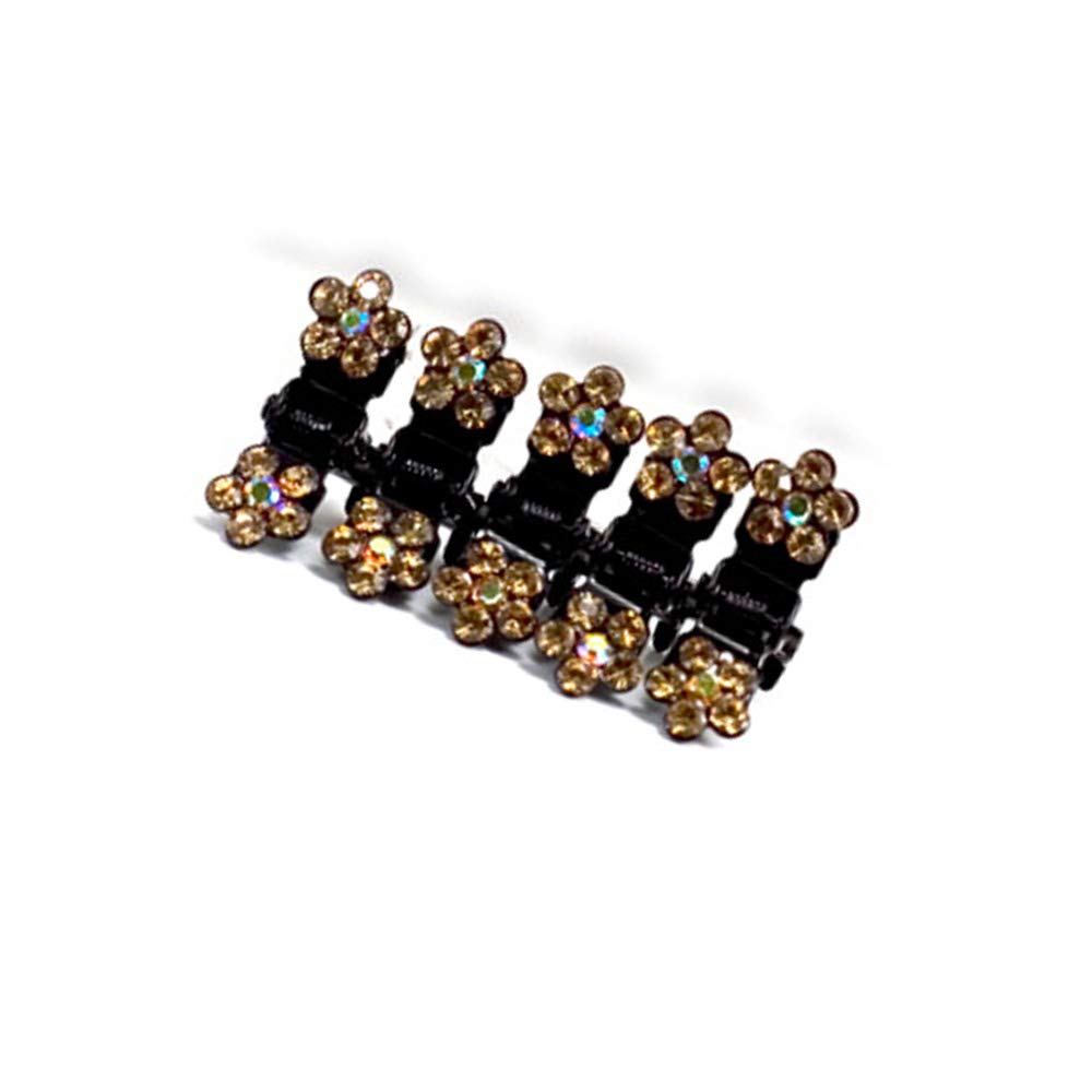 Elegant Rhinestone Crystal Hair Claw Clips - Set of 5 Small Decorative Petal Jaw Clips in Light Brown | Perfect for Bridal, Prom, Party & Everyday Hair Accessories
