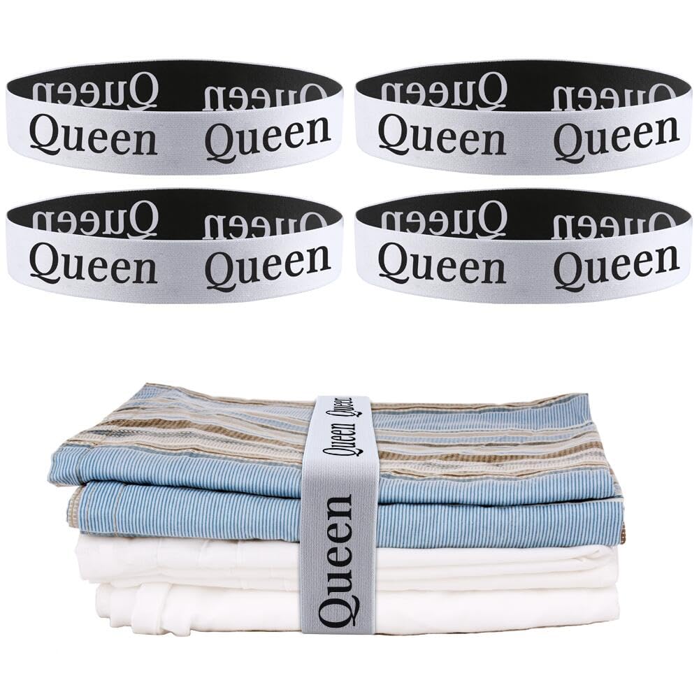 Elastic Bed Sheet Holder Straps - 4PCS Queen Size for Linen Closet Storage & Sheet Organization | Perfect for Fitted Sheet Storage, Bedding Organization & Travel Packing