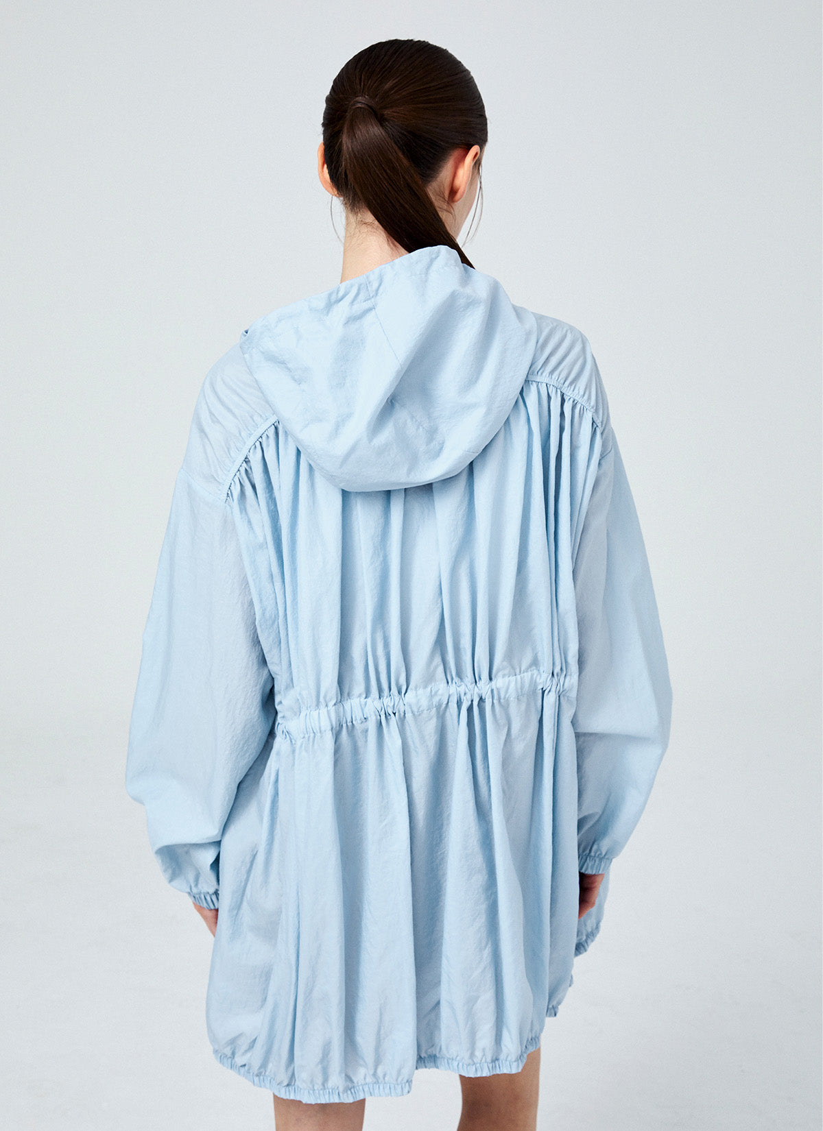 Stylish Airy Balloon Shirring Hood Long Jacket for Women - Lightweight Outerwear for Spring & Fall - Perfect for Casual Outings, Travel, and Layering