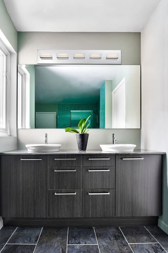 Modern 4-Light LED Bathroom Vanity Light Bar - 5.25 x 24 Inches Chrome Finish with Frosted Acrylic Glass Shade - Perfect for Bathroom, Powder Room & Dressing Area Lighting - 79-BEL-1862897