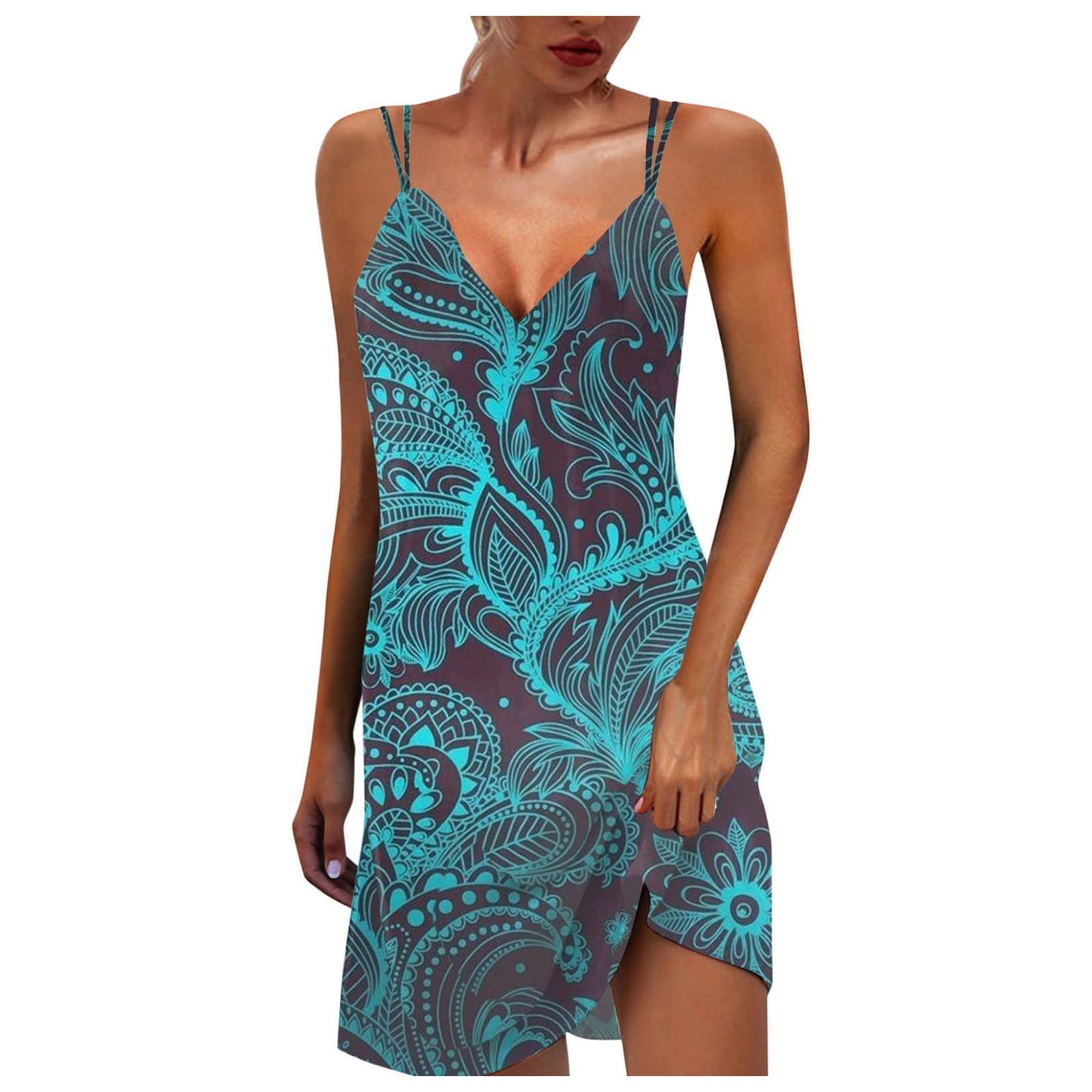 Vifucz Women's Tie-Dye Summer Dress - V Neck Sleeveless Printed Sundress with Suspenders | Beachwear, Vacation Outfit, Casual Boho Chic Fashion