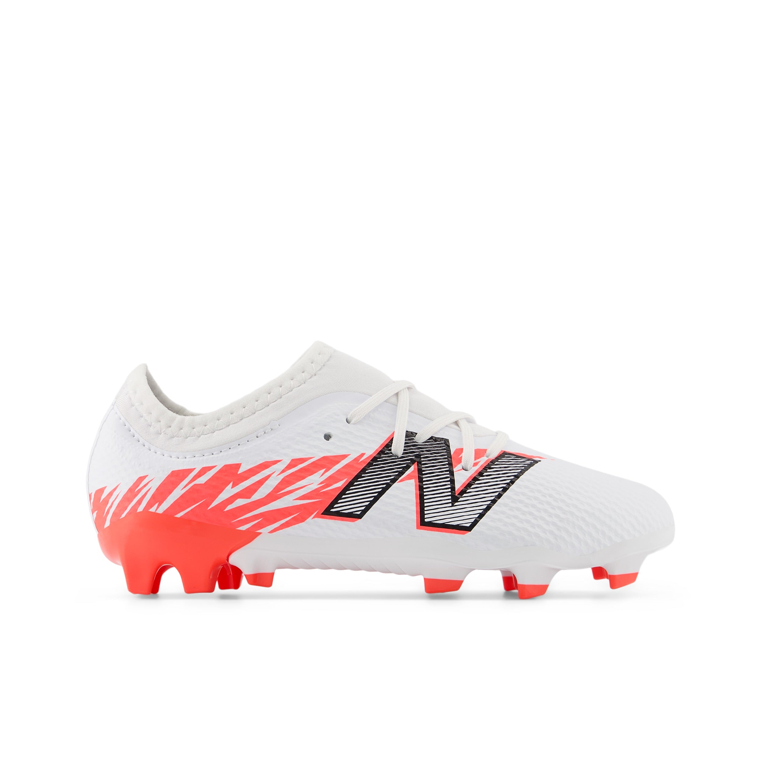 New Balance Furon Team Junior V8 FG Soccer Cleats for Kids - White/Energy Red/Black - Lightweight Football Boots for Youth Players - Perfect for Turf Matches and Training Sessions