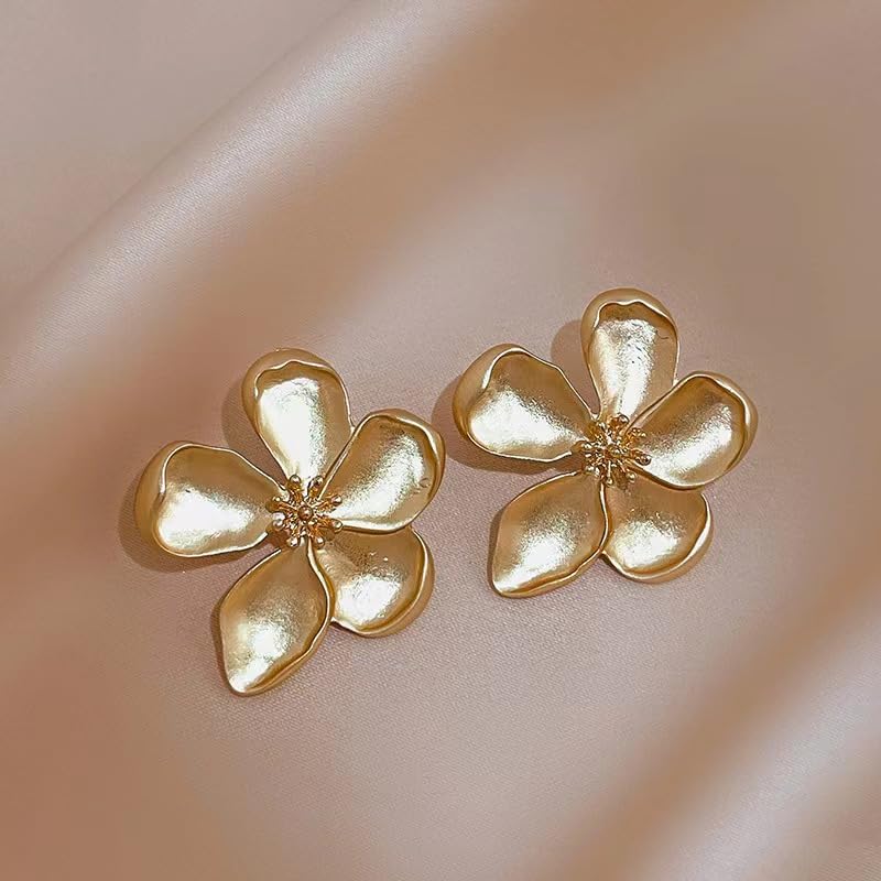 Gold Flower Earrings for Women - Large Floral Stud Earrings, Chunky Statement Jewelry Gift for Her | Perfect for Weddings, Parties & Special Occasions