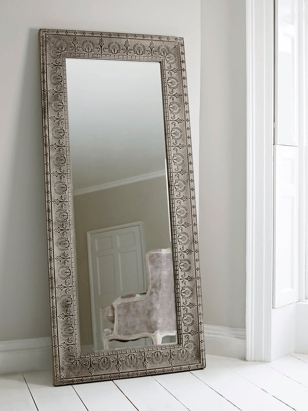 Vintage Silver Metal Embossed Mirror Frame - Elegant Wall Decor for Living Room, Bedroom & Bathroom | Antique Style Home Accent for Classic Interior Design