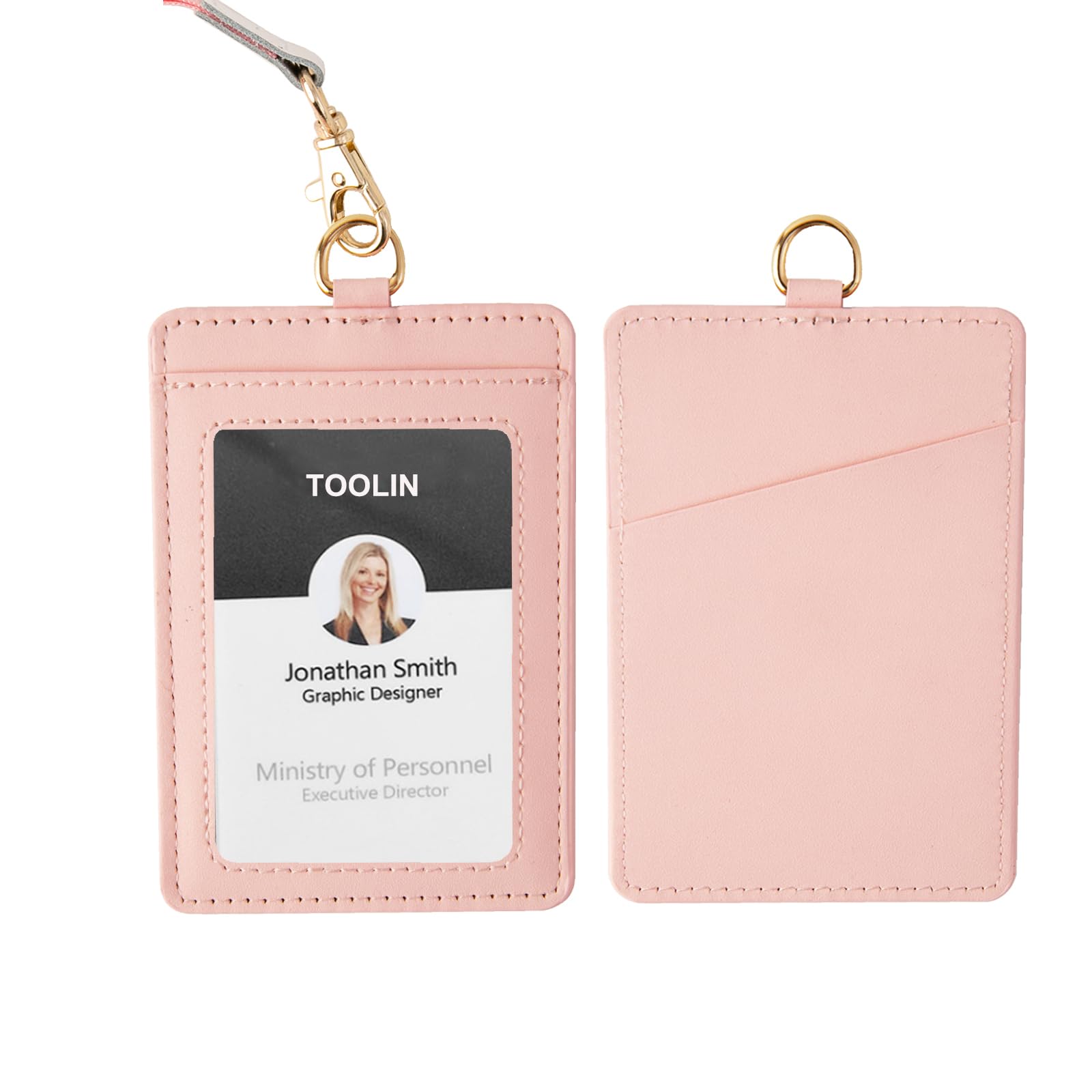 Slim Leather ID Badge Holder & Credit Card Wallet - Minimalist Vertical Design with Neck Lanyard for Men & Women (Pink) - Perfect for Office, School, Events & Travel Accessories