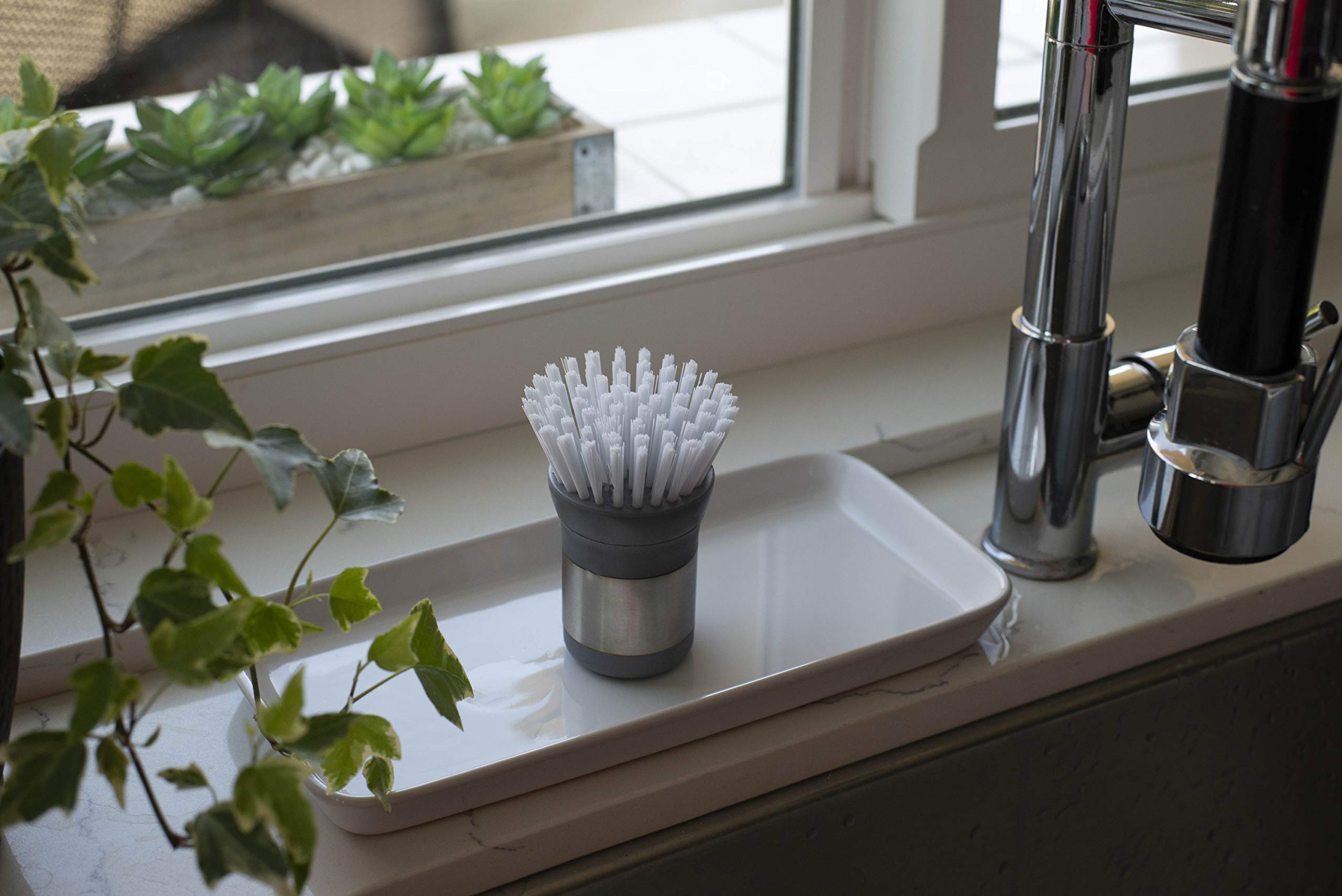 Mini Dish Brush - Small Kitchen Scrubber for Pots, Pans & Utensils (1 Pack, Gray) - Perfect for Daily Dishwashing & Tough Stain Removal