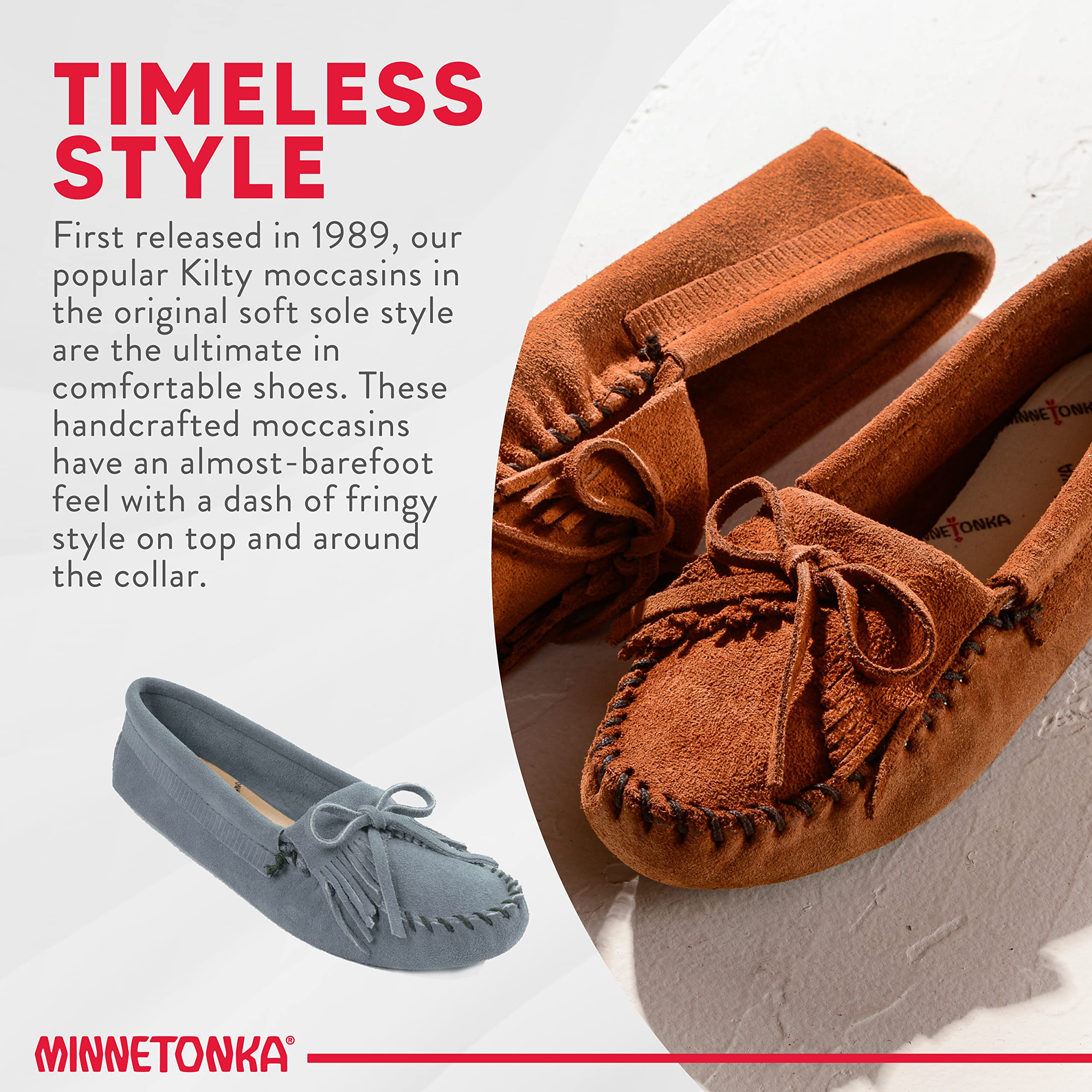 Minnetonka Women's Kilty Soft Leather Sole Moccasin Shoes - Comfortable Slip-On Casual Loafers for Women | Perfect for Indoor/Outdoor Wear, Work, Travel & Everyday Comfort