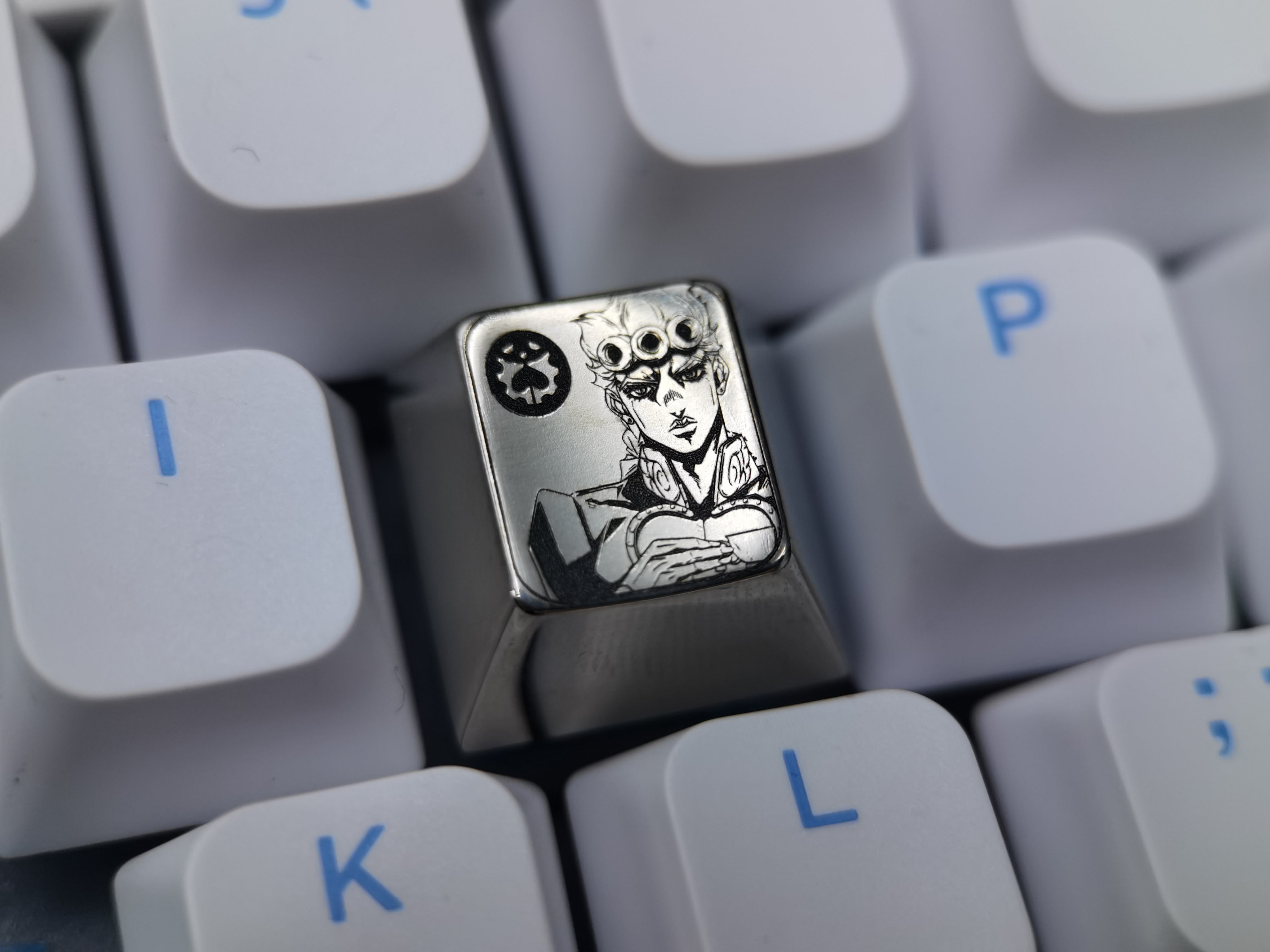 Jojo Giorno Giovanna 1U Titanium Alloy Custom Carved Keycap for Mechanical Keyboard - Anime Gaming & Typing Enthusiast Accessory