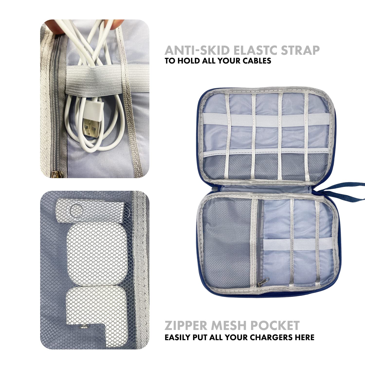 Woodland Cable Organizer Bag - Travel Electronics Organizer for Chargers, Cables, USB Drives, SD Cards, Power Banks & Hard Drives with Handle (Black) - Perfect for Business Trips, Vacations & Daily Commute