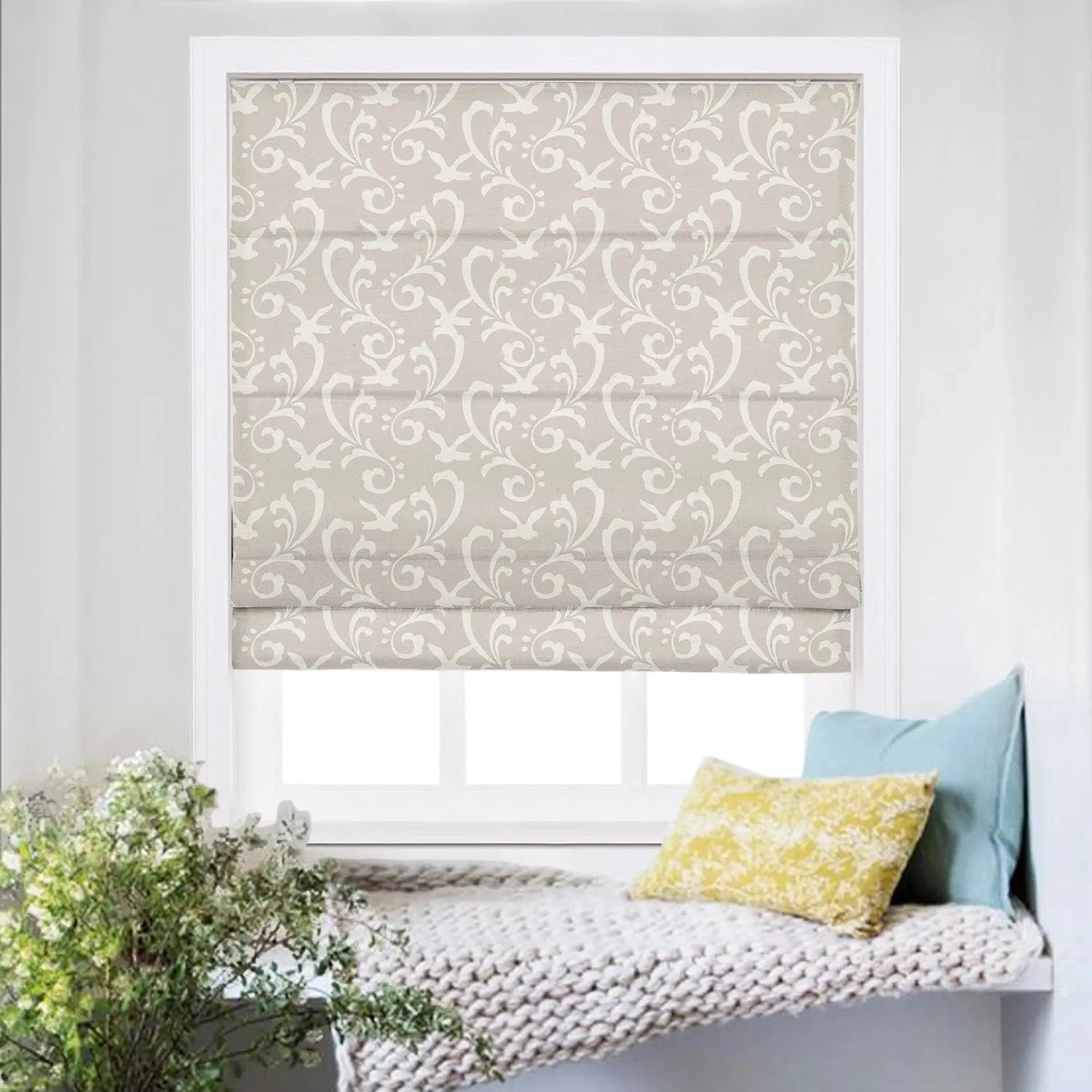 Roman Shade Cordless Linen Printed Window Treatment - Blackout Custom Window Coverings for Bedroom, Living Room & Nursery (Elegant Home Decor)