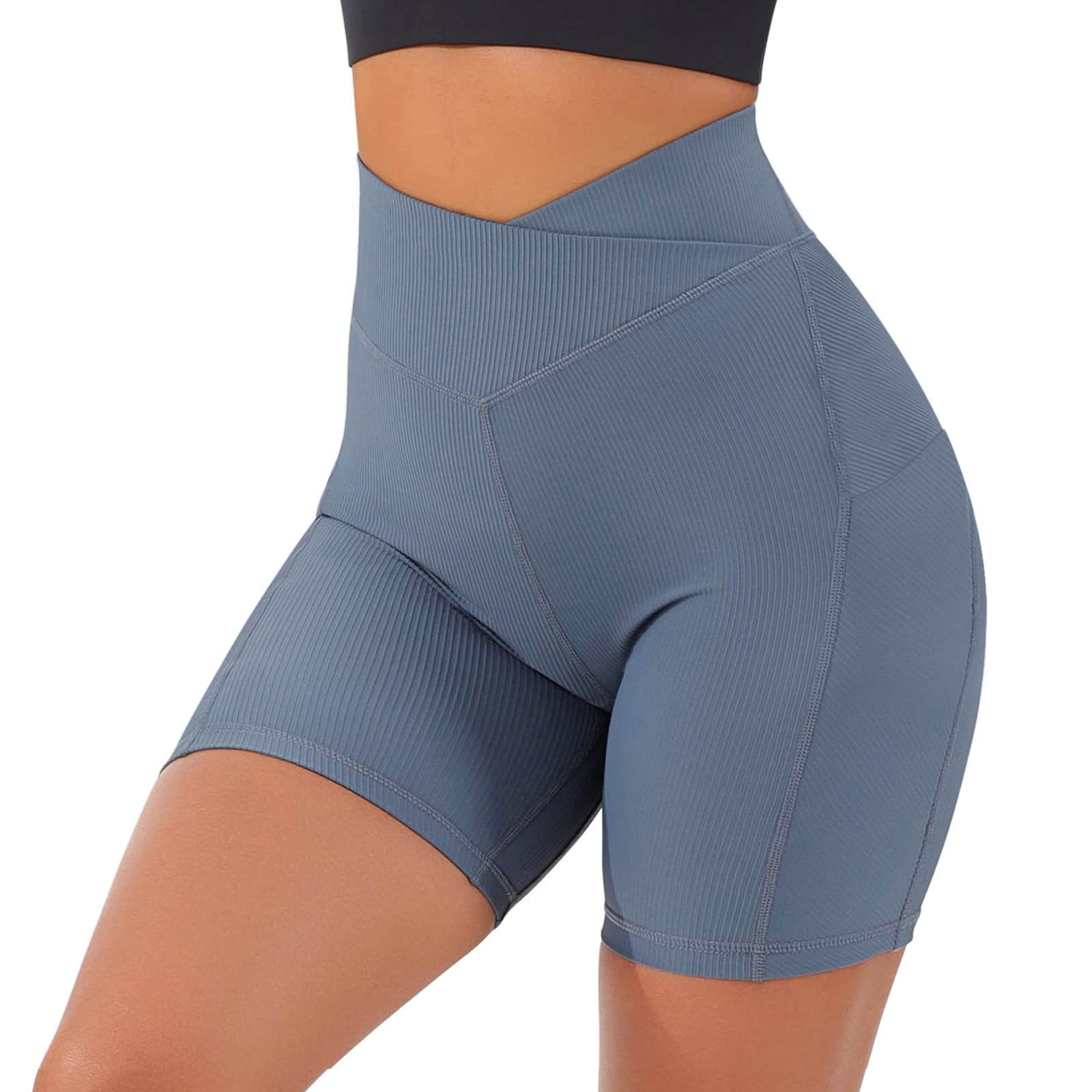 High Waist Yoga Shorts for Women - Butt Lifting Workout Shorts, Cross Waist Biker Shorts, Maternity Over Belly Activewear - Perfect for Gym, Running, Yoga & Lounge Wear