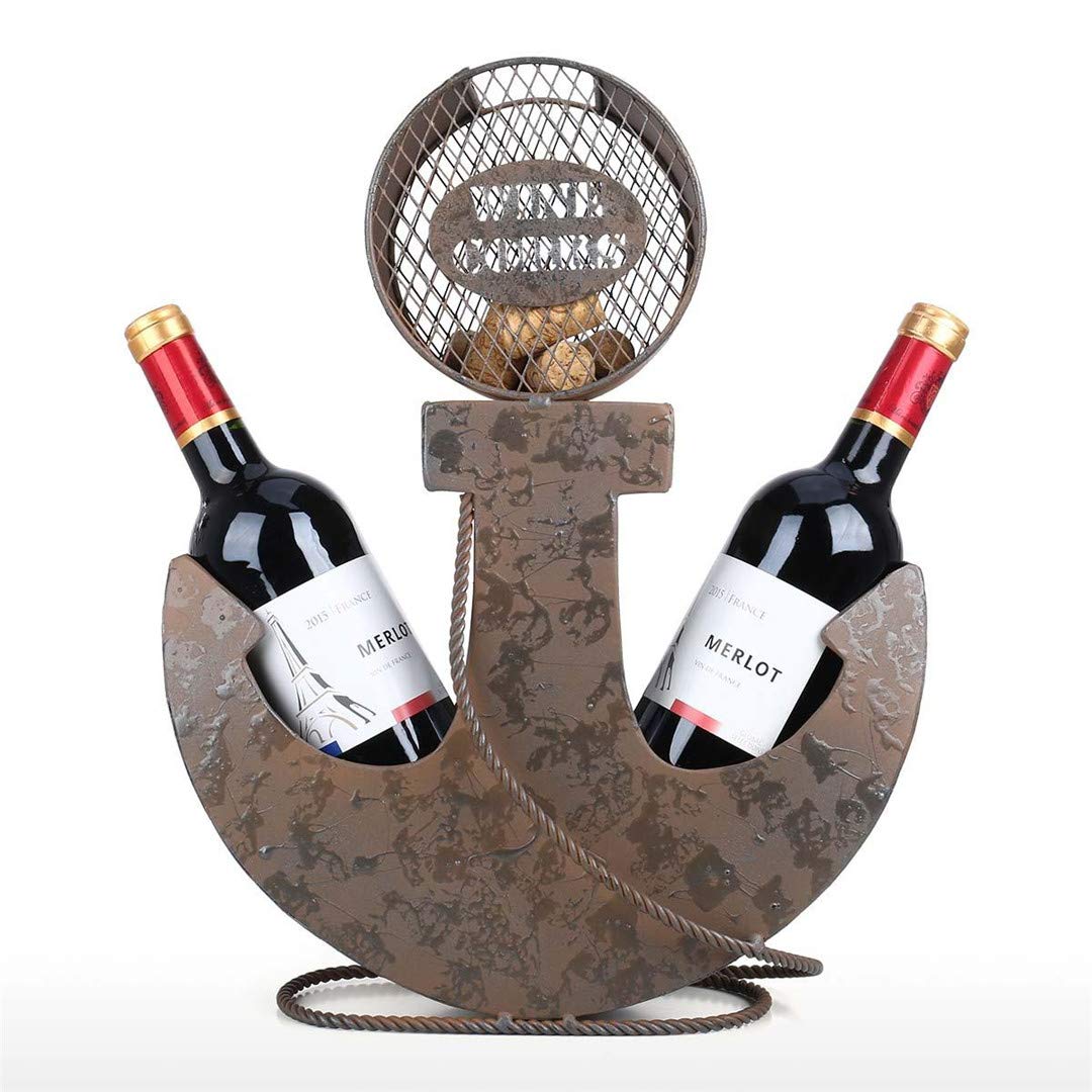 Vintage Anchor Wine Rack - Holds 2 Bottles, Handcrafted Metal Wine Holder for Kitchen, Bar, or Hotel Decor - Perfect for Coastal, Nautical & Home Decoration