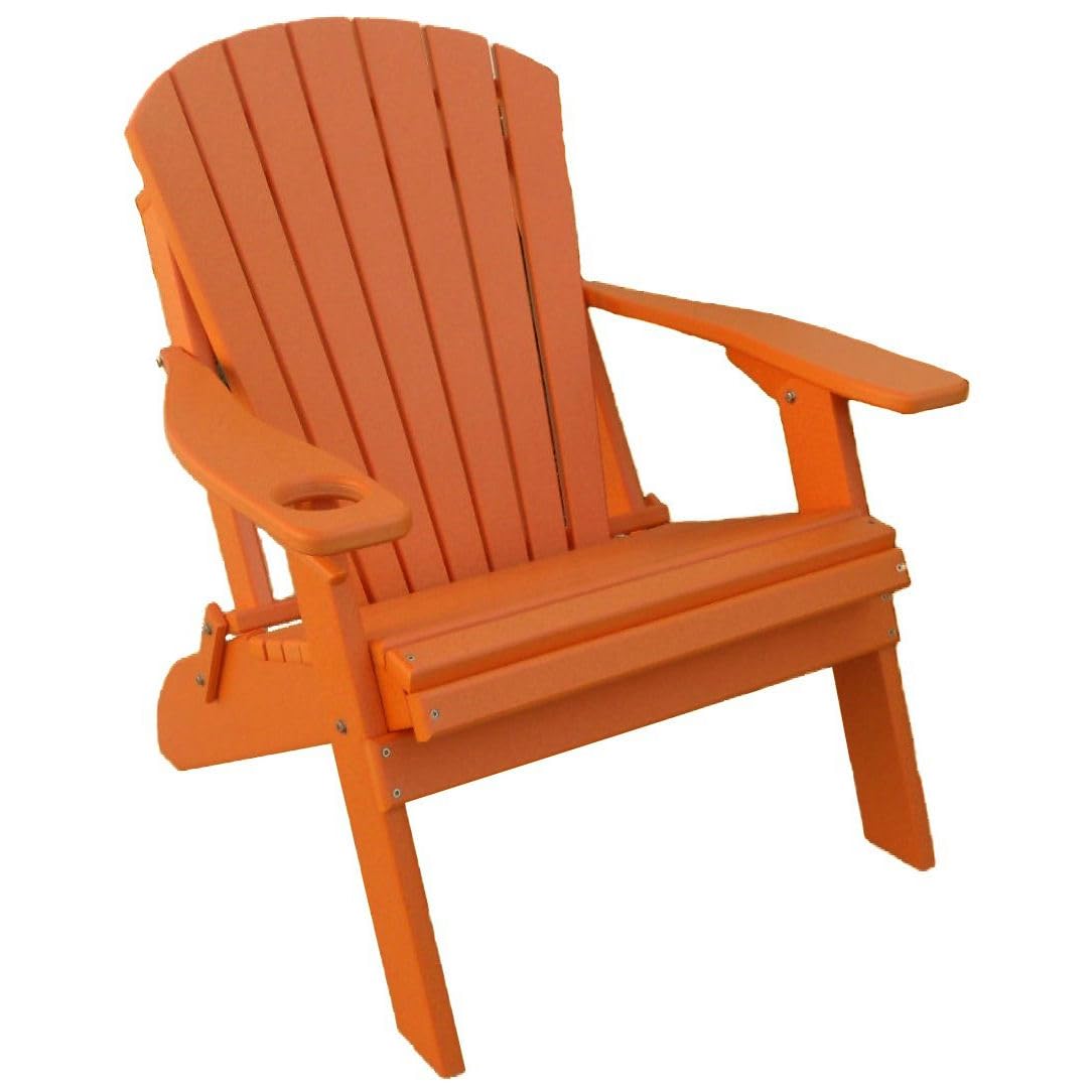 Furniture Barn USA Big Boy Poly Folding Adirondack Chair - Durable Outdoor Patio Furniture in Tangerine Orange for Poolside, Garden & Backyard Relaxation
