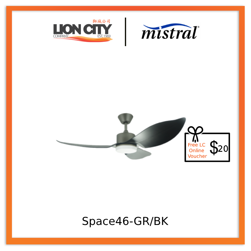 D'FAN SPACE46 46-Inch Grey and Black Ceiling Fan with Light Kit - Energy Efficient, Quiet Operation - Perfect for Living Room, Bedroom, or Outdoor Covered Patio
