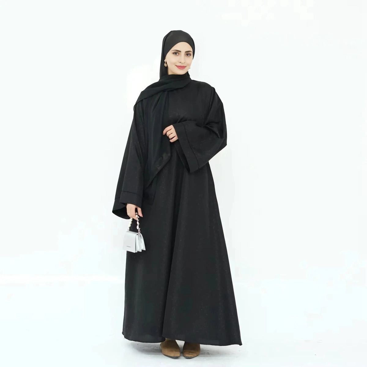 Elegant 3D Jacquard Satin Abaya Dress #25010 - Modest Muslim Women's Prayer Dress for Special Occasions & Daily Wear