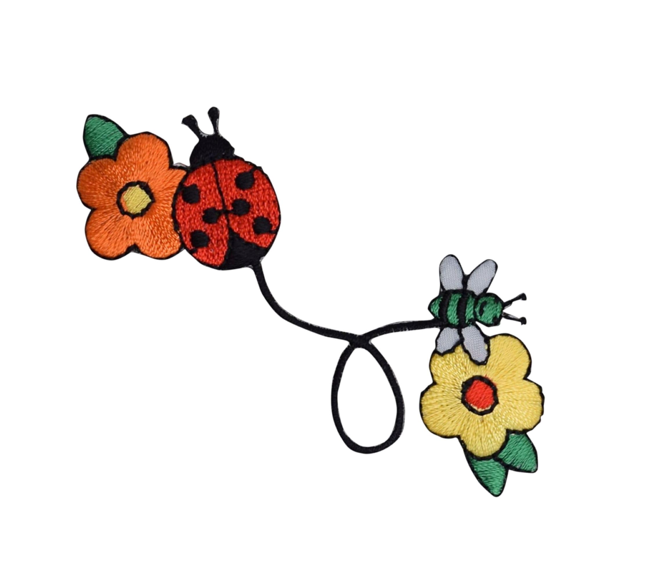 Ladybug & Bee with Daisy Flowers Embroidered Iron-On Patch (1 Pack) - DIY Sewing, Clothing Repair, Backpack & Hat Decoration