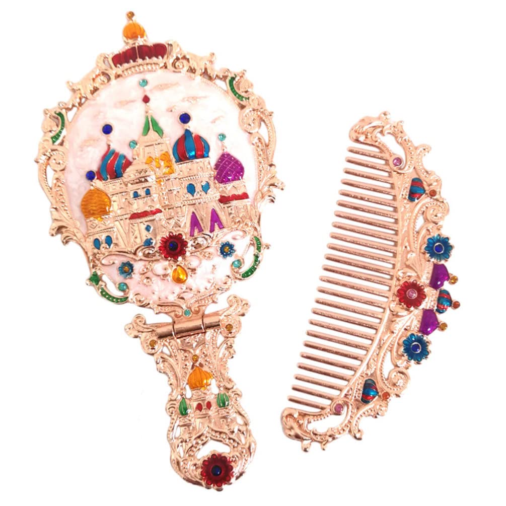 Vintage Hand Mirror and Comb Set - Portable Travel Makeup Mirror for Women & Girls | Perfect for Home Vanity, Travel, and Gifts