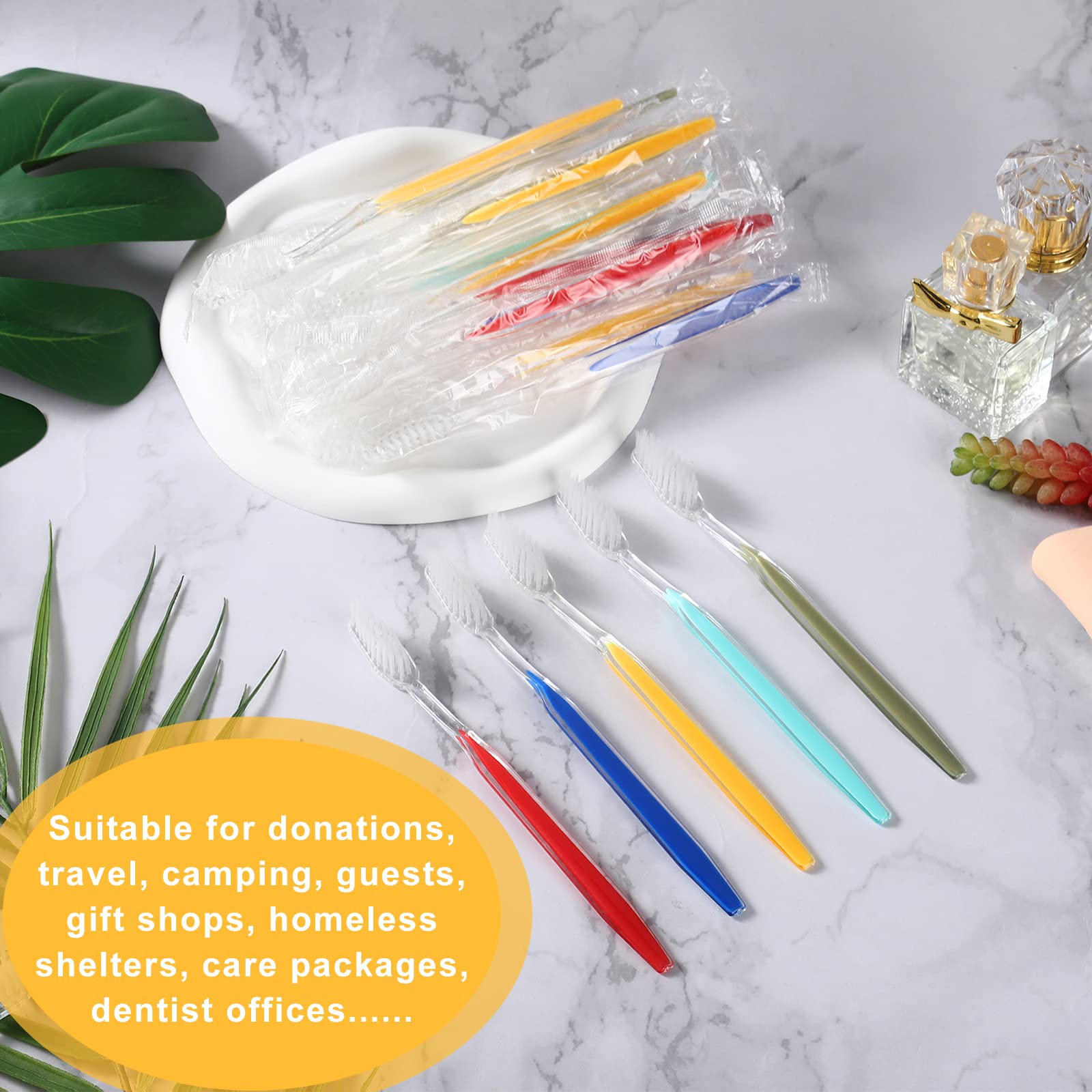 Homvle 100 Pack Disposable Toothbrushes - Individually Wrapped Medium Soft Bristle Travel Toothbrushes for Adults & Kids | Bulk Hotel Toiletries in 5 Colors | Perfect for Travel, Camping, and Emergency Kits