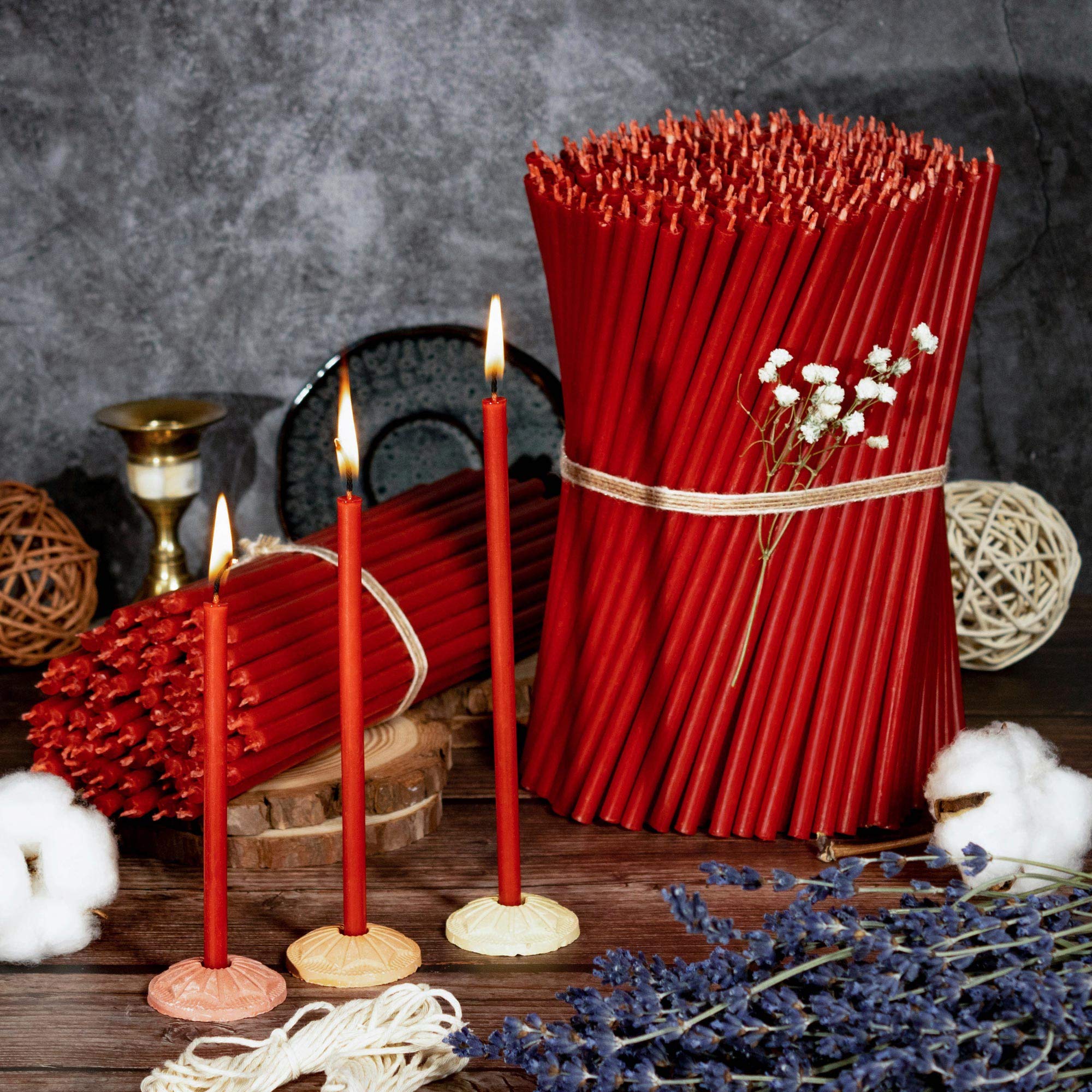 Premium Church Beeswax Candles - 100 Pack Red Religious Ritual Candles (12