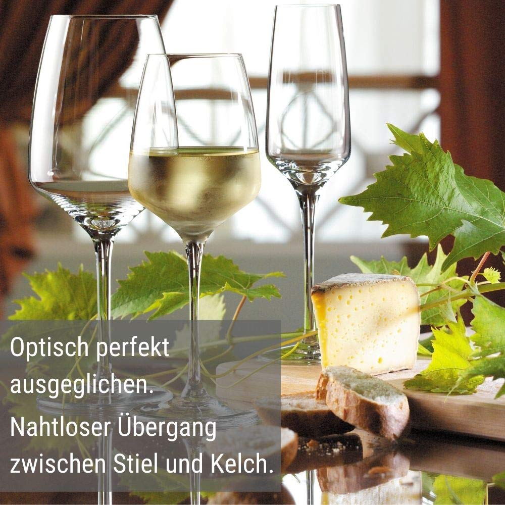 Premium Stolzle Experience White Wine Glasses Set of 6 - Crystal Clear Stemware for Chardonnay, Sauvignon Blanc & Riesling - Perfect for Dinner Parties, Wine Tastings & Romantic Evenings