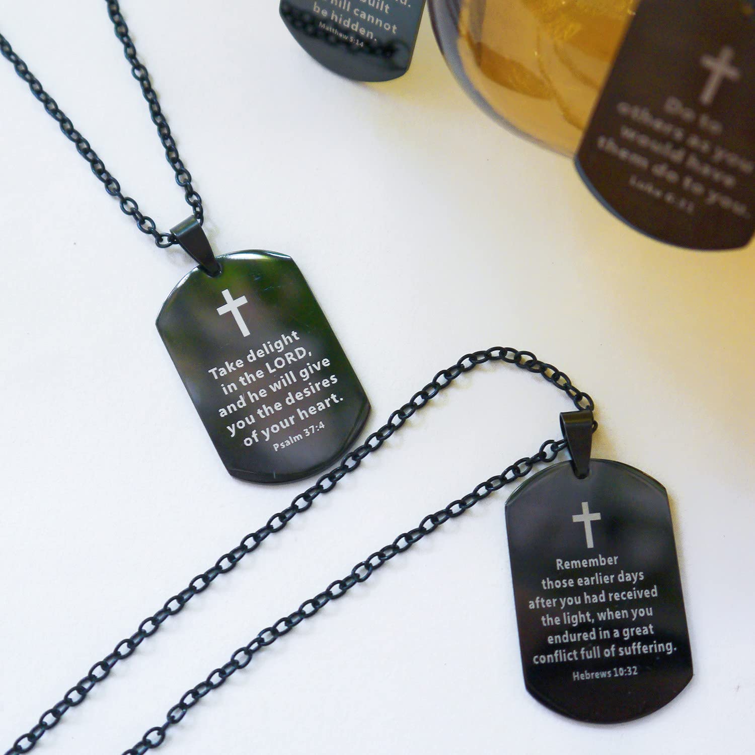 Religious Prayer Dog Tag Necklace for Men - Bible Verse Cross Pendant, Baptism & Faith Jewelry with Inspirational Bible Revelations - Perfect for Church, Daily Wear & Spiritual Gifts