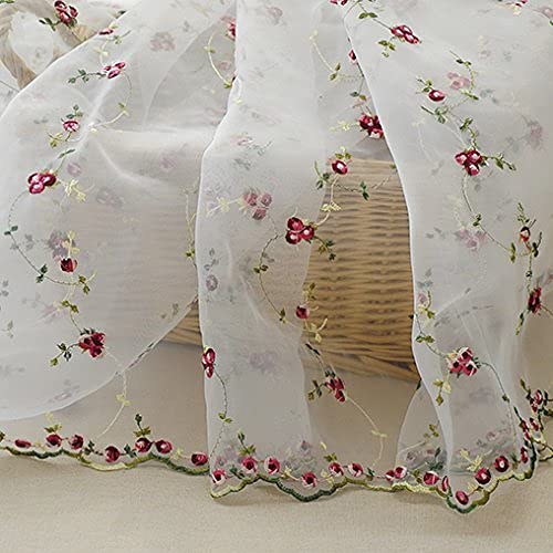 Premium Rose Embroidered Organza Lace Floral Fabric by The Yard - Burgundy Wedding Dress Material for Bridal Gowns, Evening Dresses & Home Decor