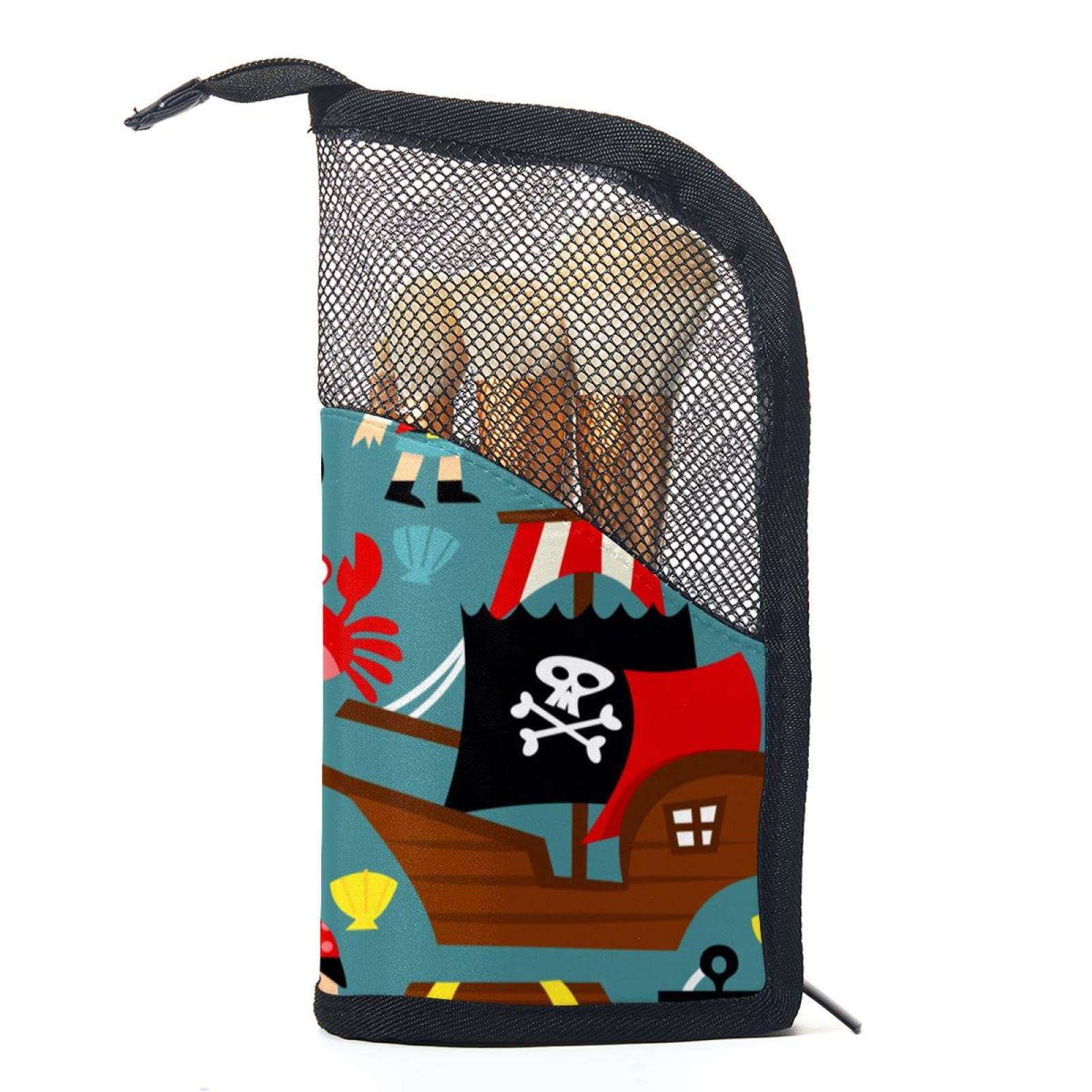 Cartoon Pirate Ocean Theme Makeup Brush Organizer Bag - 12 Slot Portable Makeup Brush Holder Case for Travel, Home & Professional Makeup Artists