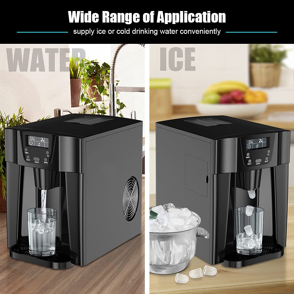 MAT Expert 2-in-1 Countertop Ice Maker with Water Dispenser - 9 Ice Cubes in 6-12 Minutes, 36lbs/24H Capacity, 2L Water Tank, LED Display - Perfect for Home, Office, Bar, RV, Camping & Outdoor Use (Black)