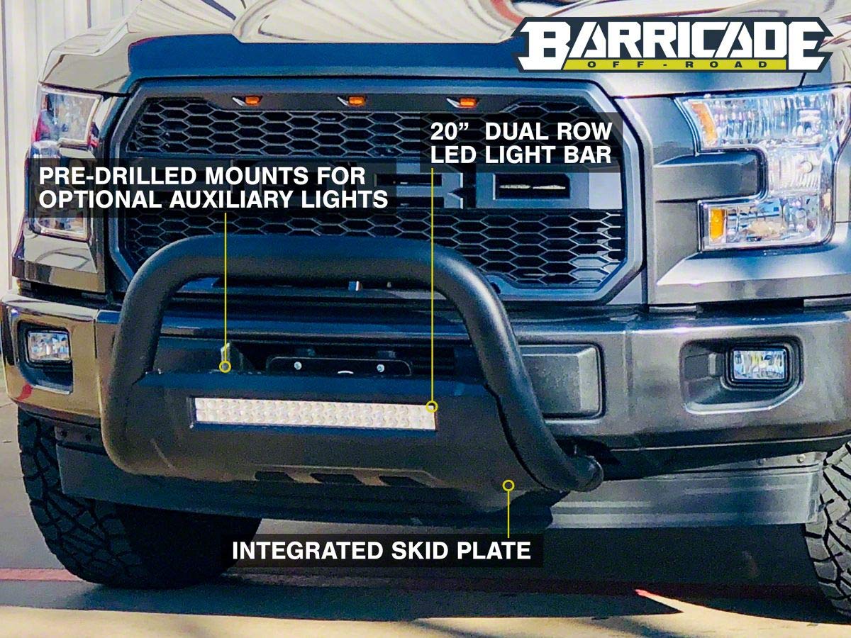 Textured Black Barricade Off-Road HD Bull Bar with Skid Plate & 20