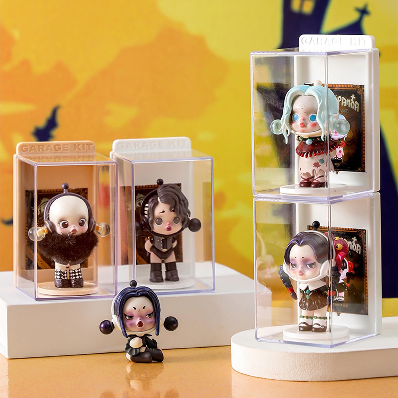Clear Stackable Figures Display Case with ID Card Slot - Acrylic Doll Stand for Pop Mart, Lego, Action Figures Collectibles - Perfect for Showcasing & Protecting Your Valuable Collections at Home or Office
