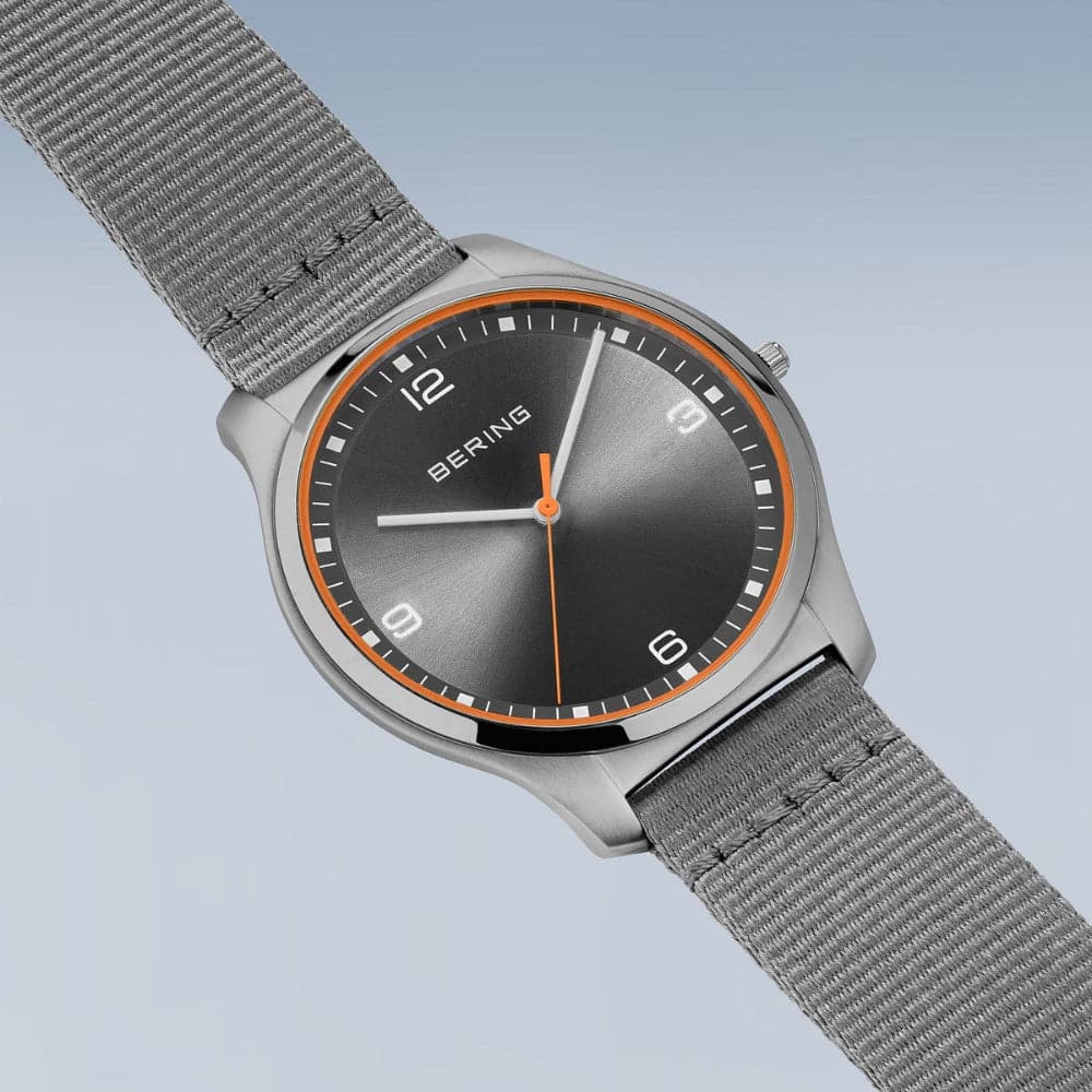 Bering Ultra Slim Gray Dial Men's Watch with NATO Strap 18342-577 - Stylish Minimalist Watch for Business, Casual & Outdoor Activities