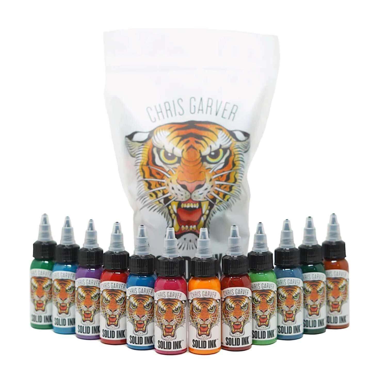 Chris Garver Tattoo Ink Set - 1 oz Professional Solid Black Tattoo Ink for Artists | Permanent Body Art Ink for Tattoo Studio & Home Use