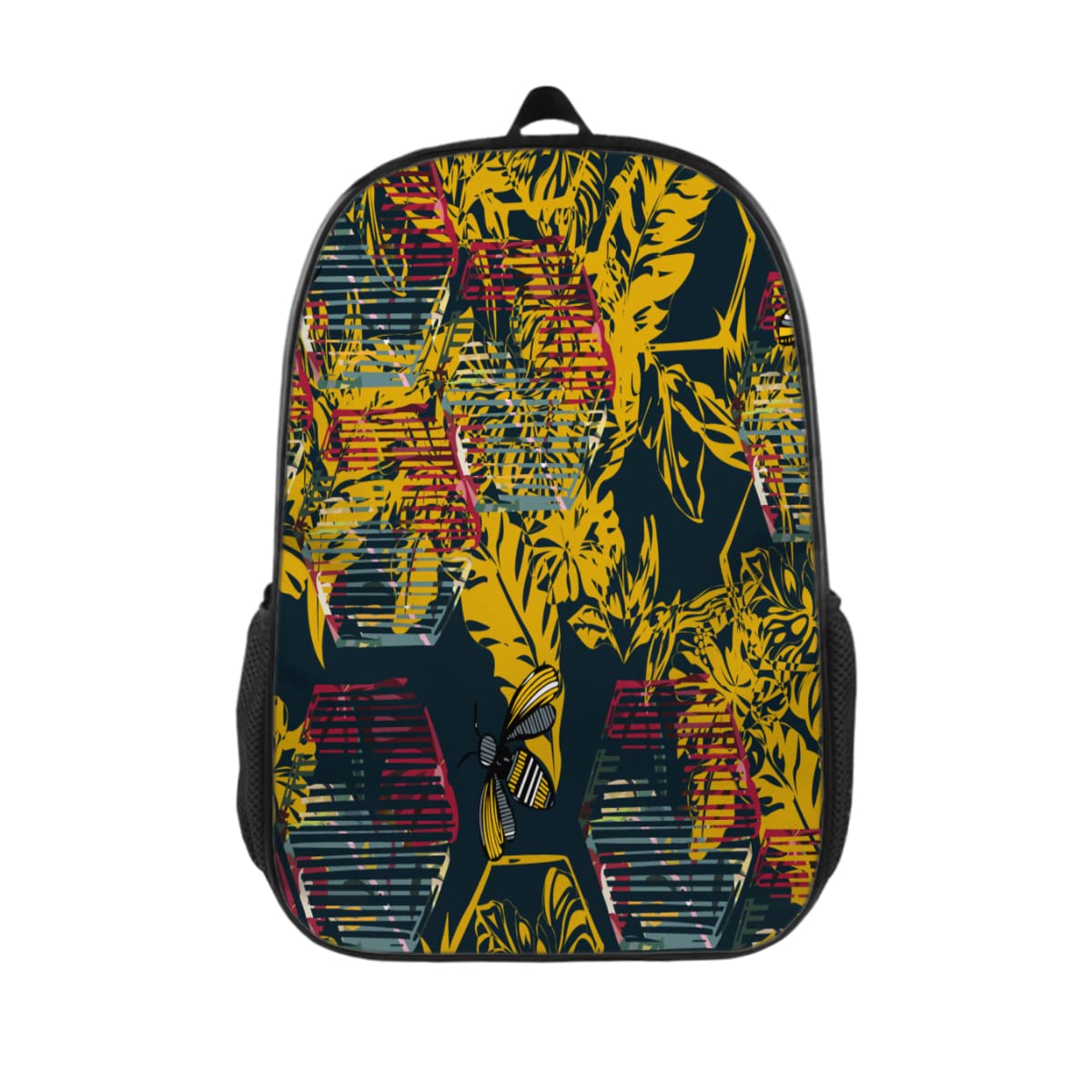 Stylish Bees & Palm Leaves School Backpack Set - Durable Travel & Hiking Backpack for Boys & Girls - Perfect for School, Outdoor Adventures & Daily Use