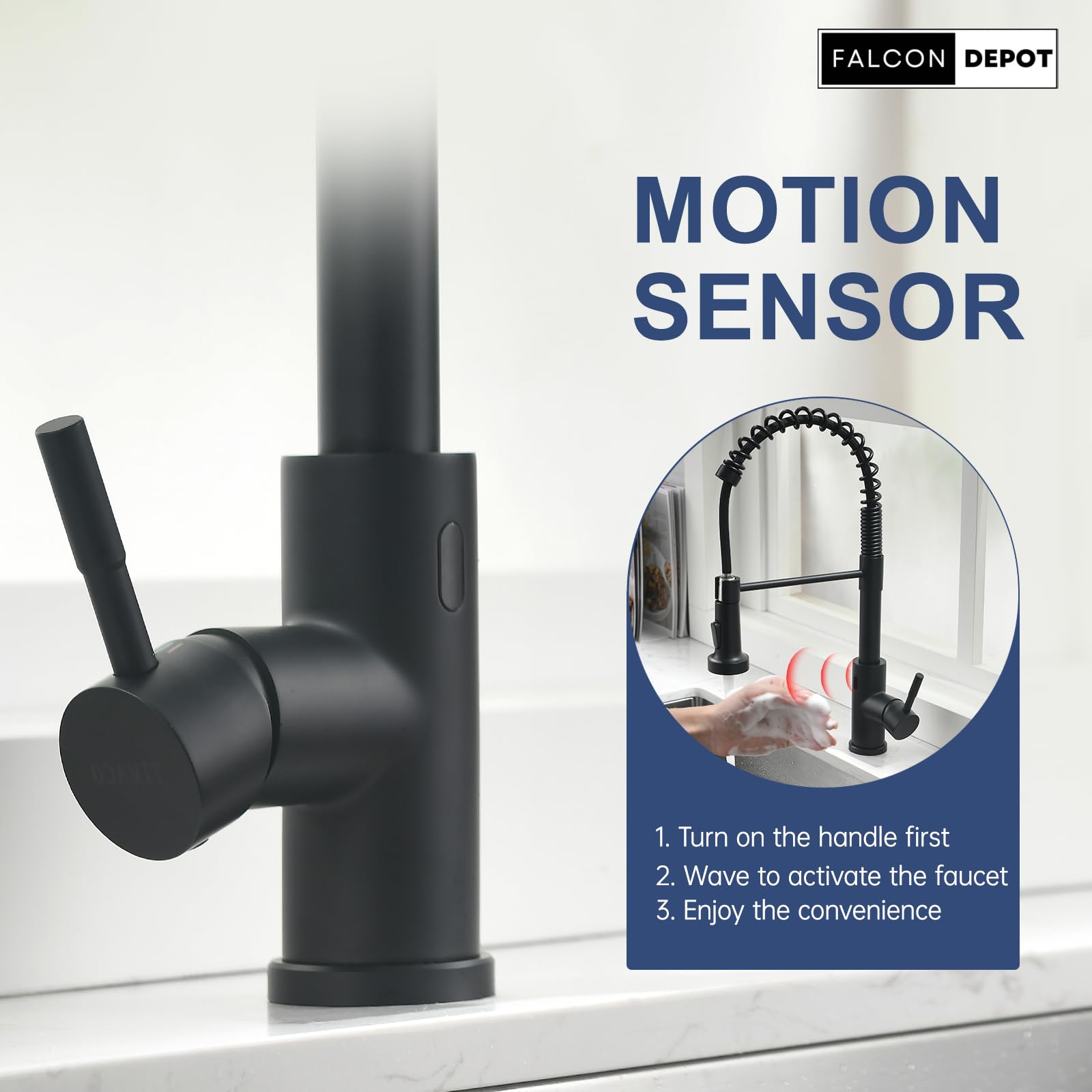 Smart Touchless Kitchen Faucet with Pull-Down Sprayer - Matte Black for Modern Sinks