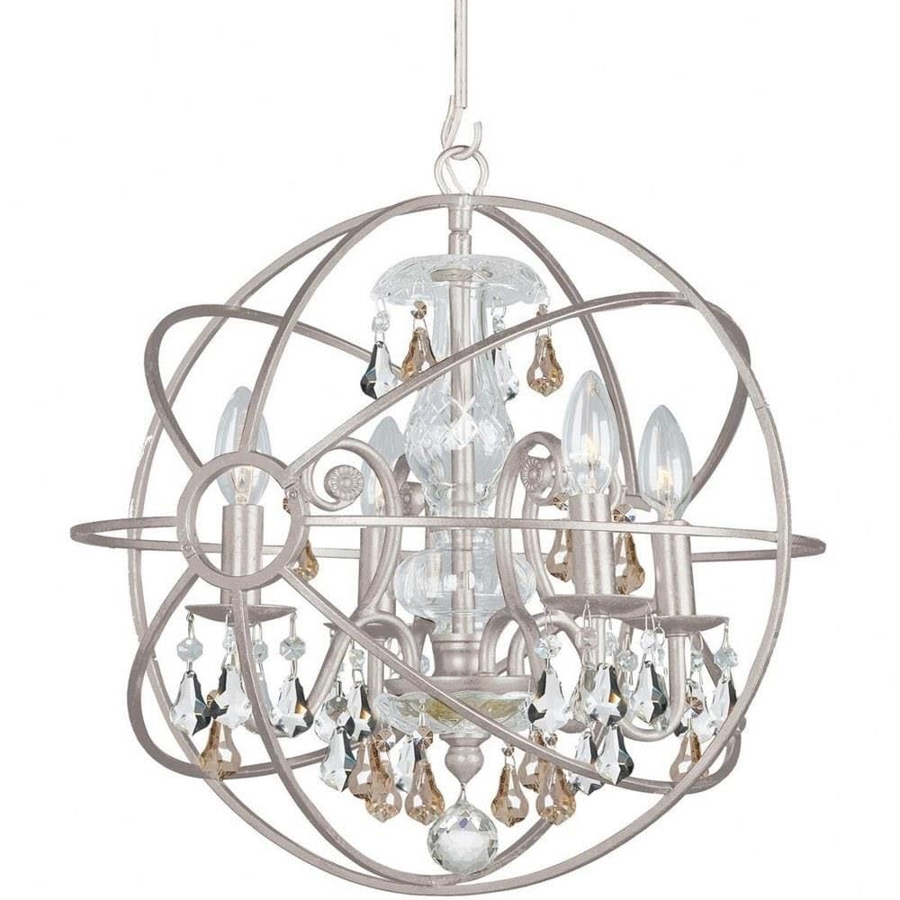Crystorama Solaris 4-Light Mini Chandelier in Golden Shadow & Silver - Crystal Ceiling Light Fixture for Dining Room, Bedroom, or Entryway