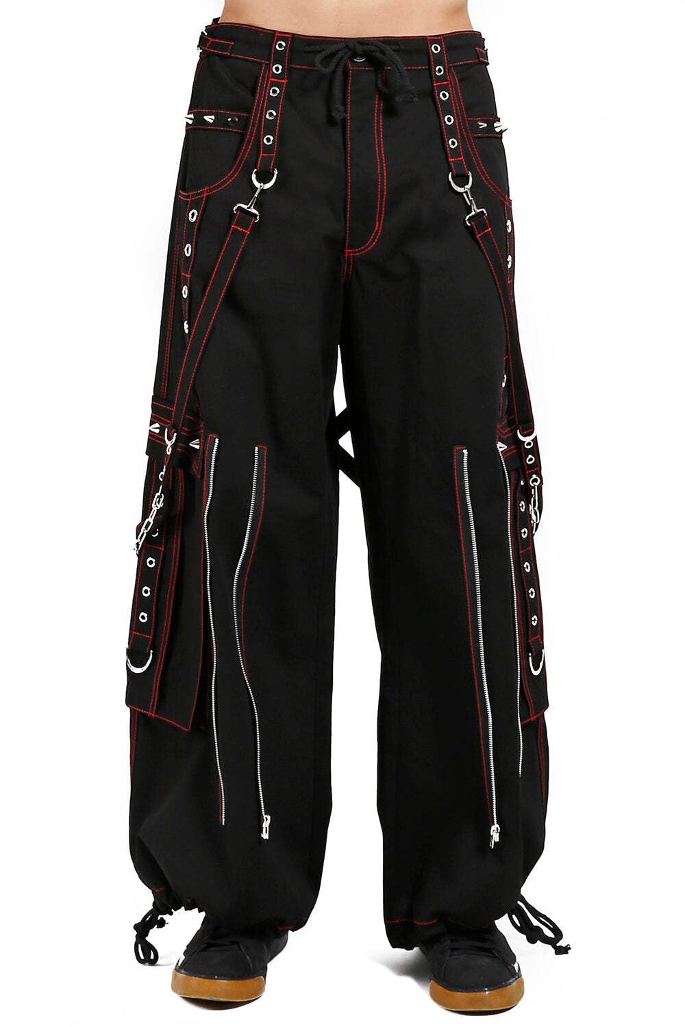 Tripp Black & Red Skull Print Back Up Pants - Gothic Punk Streetwear for Concerts, Halloween & Alternative Fashion
