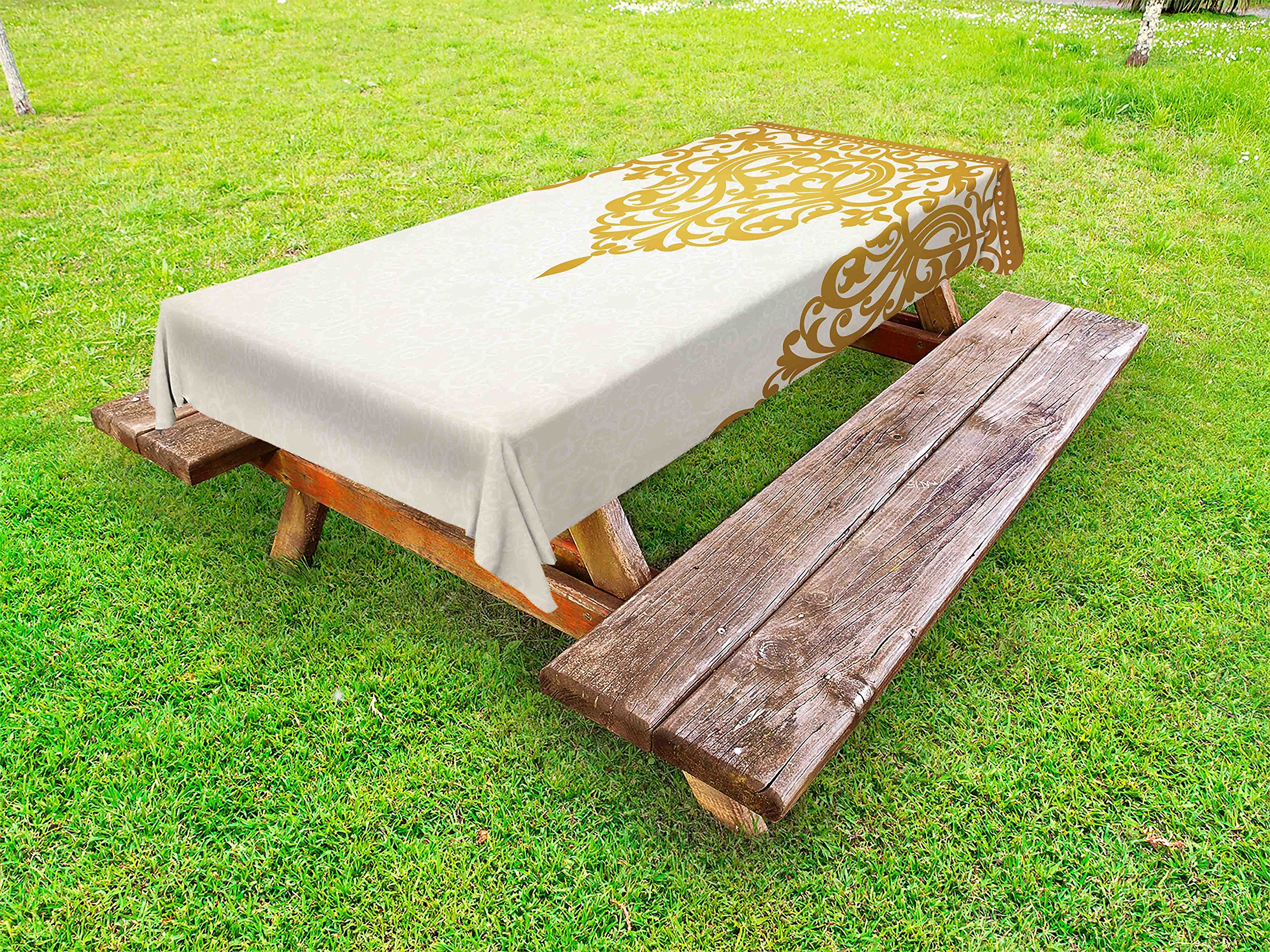 Ambesonne Vintage Victorian Style Outdoor Tablecloth - Baroque & Oriental Print Washable Picnic Table Cover 58x84 Inches - Perfect for Garden Parties, Medieval-Themed Events & Elegant Outdoor Dining (Pale Brown Cream)
