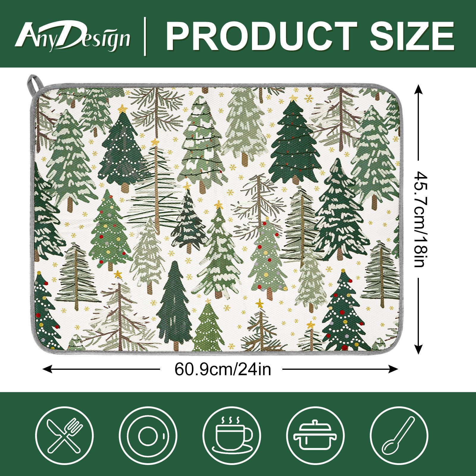Christmas Tree Dish Drying Mat - Absorbent Kitchen Counter Protector for Holiday Decor, 18x24 Inch
