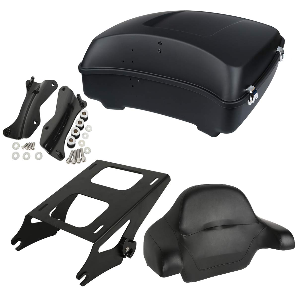 Matte Black Chopped Tour Pack Luggage Kit with Two-Up Tour Pack Mounting Rack & Docking Hardware Kit for 2014-2020 Harley Davidson Touring Road King, Road Glide, Street Glide & CVO Models - Perfect for Long Distance Motorcycle Trips & Storage Solutions