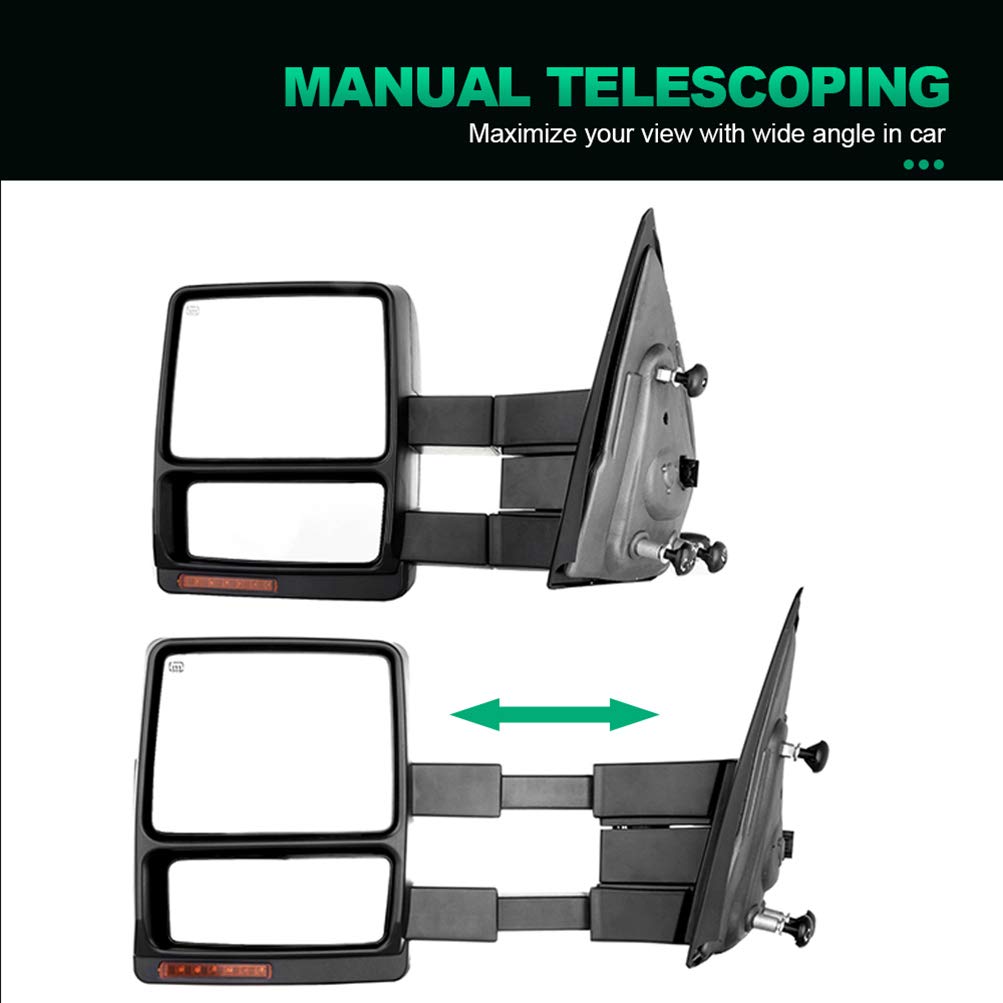 AUTOMUTO Power Heated Towing Mirrors with Turn Signal & Puddle Light - Fit for 2007-2014 Ford F150 Pickup Truck (Left Driver & Right Passenger Side, Black Housing) - Perfect for Towing, Night Driving & Winter Conditions