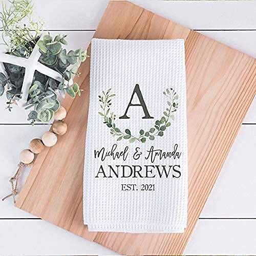 Personalized Wedding Waffle Weave Dish Towel - Custom Kitchen Towel Set for Bridal Shower, Housewarming & Wedding Gifts - Perfect for Newlyweds, Kitchen Decor & Hostess Gifts